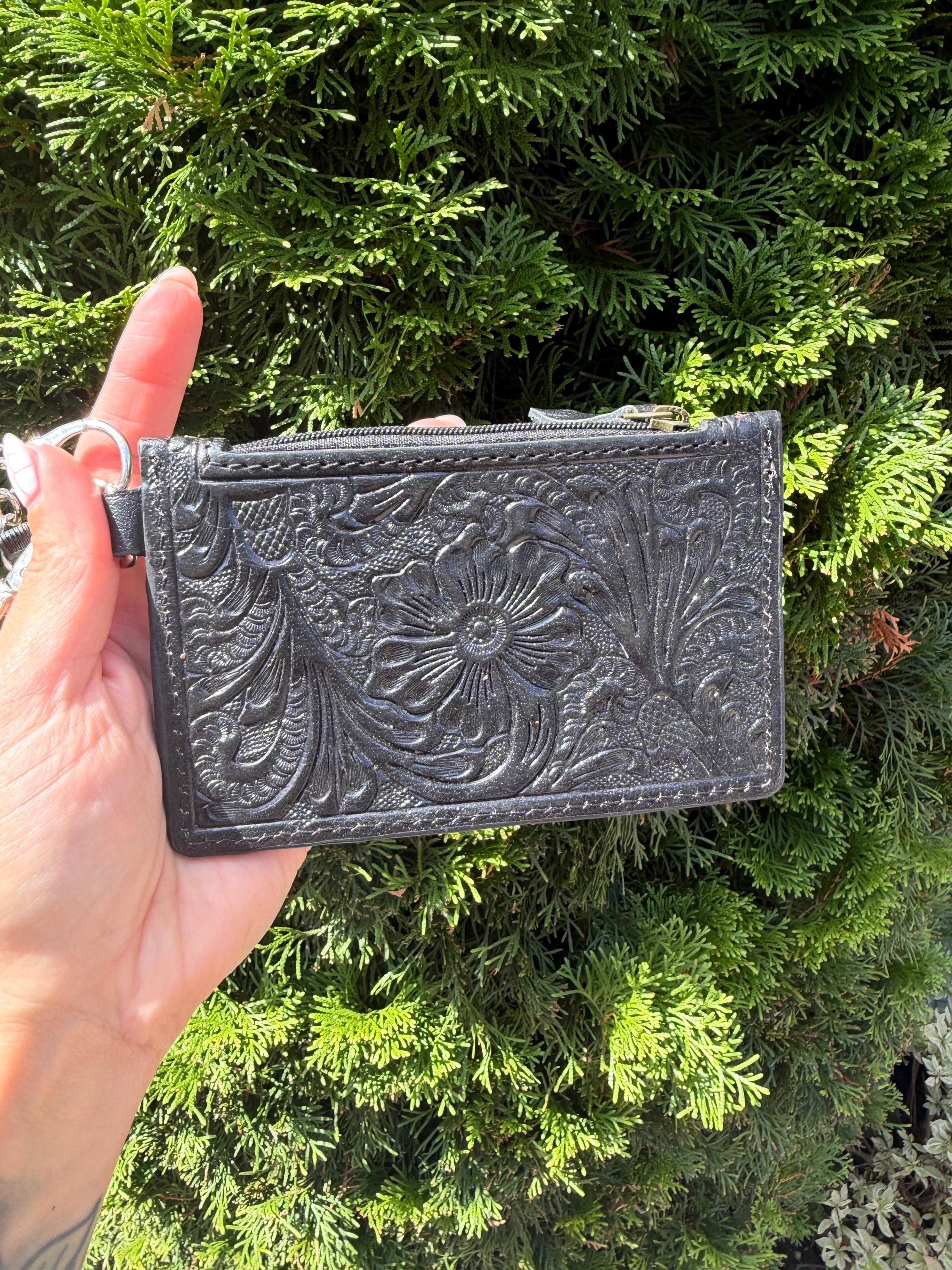 Leopard Cowhide & Tooled Leather Wristlet Wallet 3