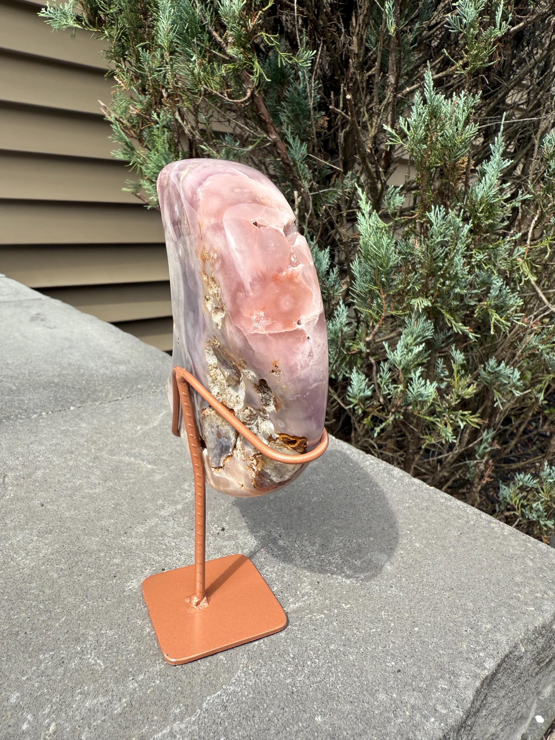 Pink Amethyst Druzy Moon Carving • Celestial Crystal Stand Display 4