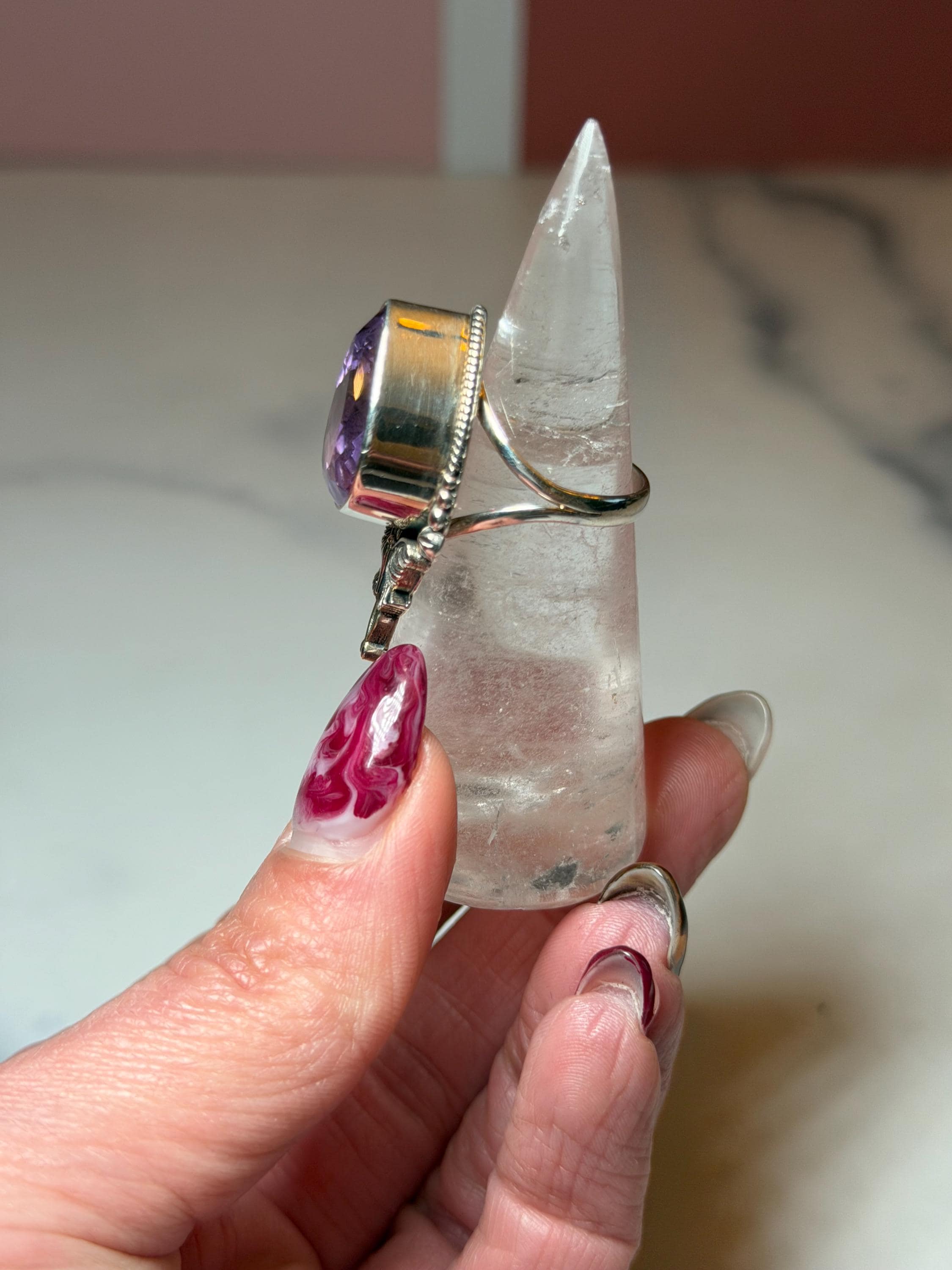Faceted Amethyst Luna Moth Ring • Sterling Silver • Gothic Boho Crystal Statement Jewelry (size 7) 5