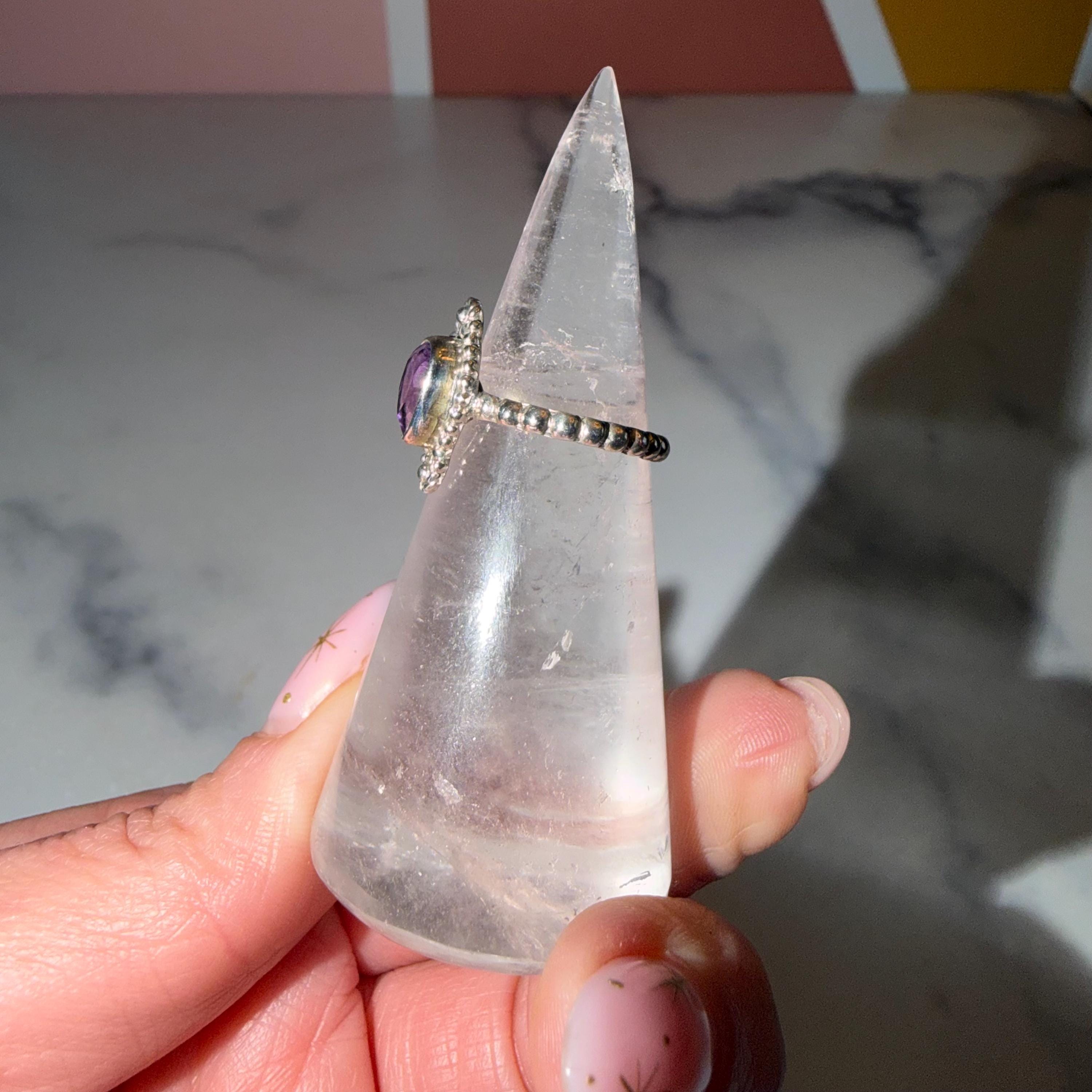 Dainty Amethyst Ring • Faceted Purple Gemstone • 925 Sterling Silver • Size 5.75 • Minimalist Stacking Jewelry 4