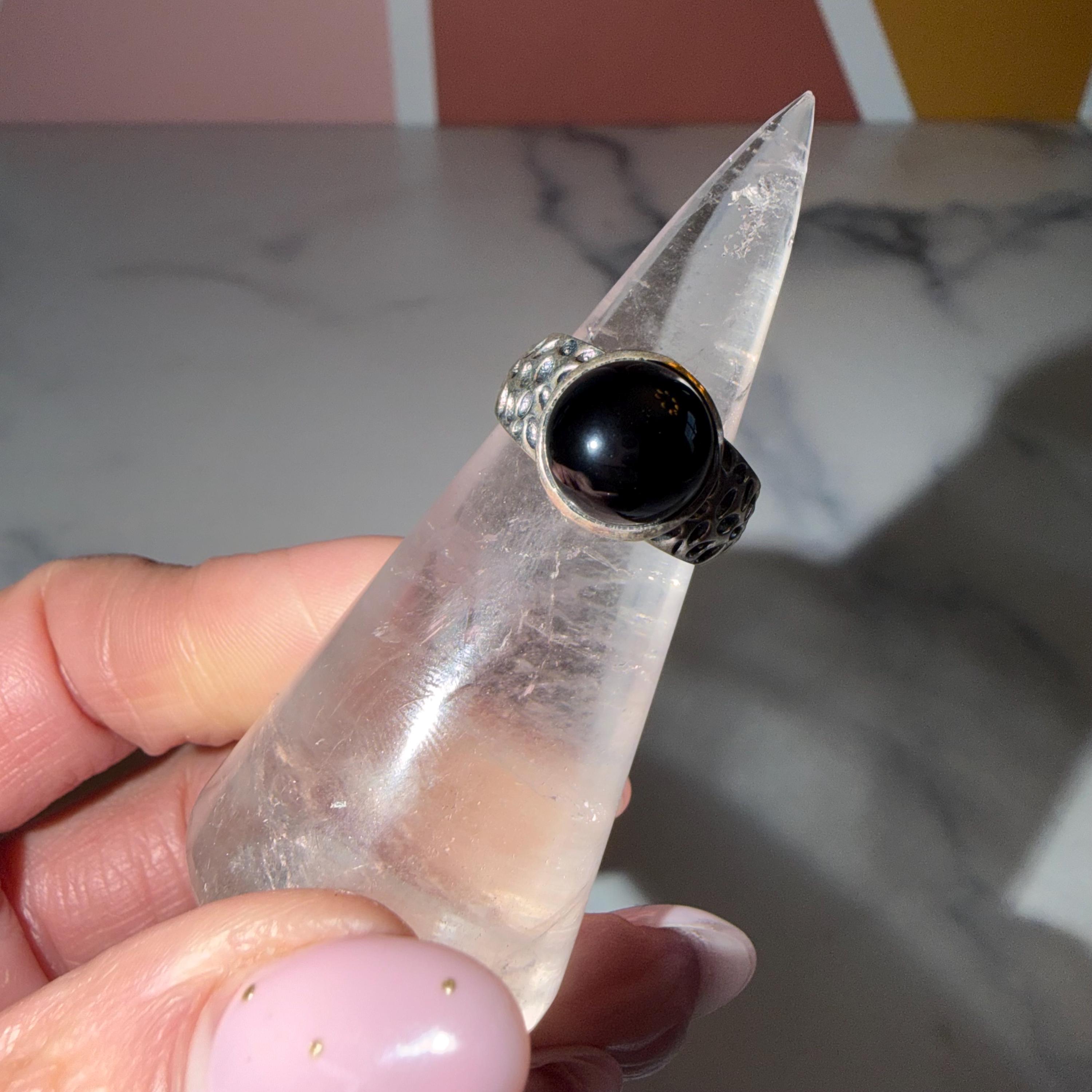 Round Black Onyx Ring • Polished Sterling Silver • Minimalist Statement Jewelry (size 6) 2