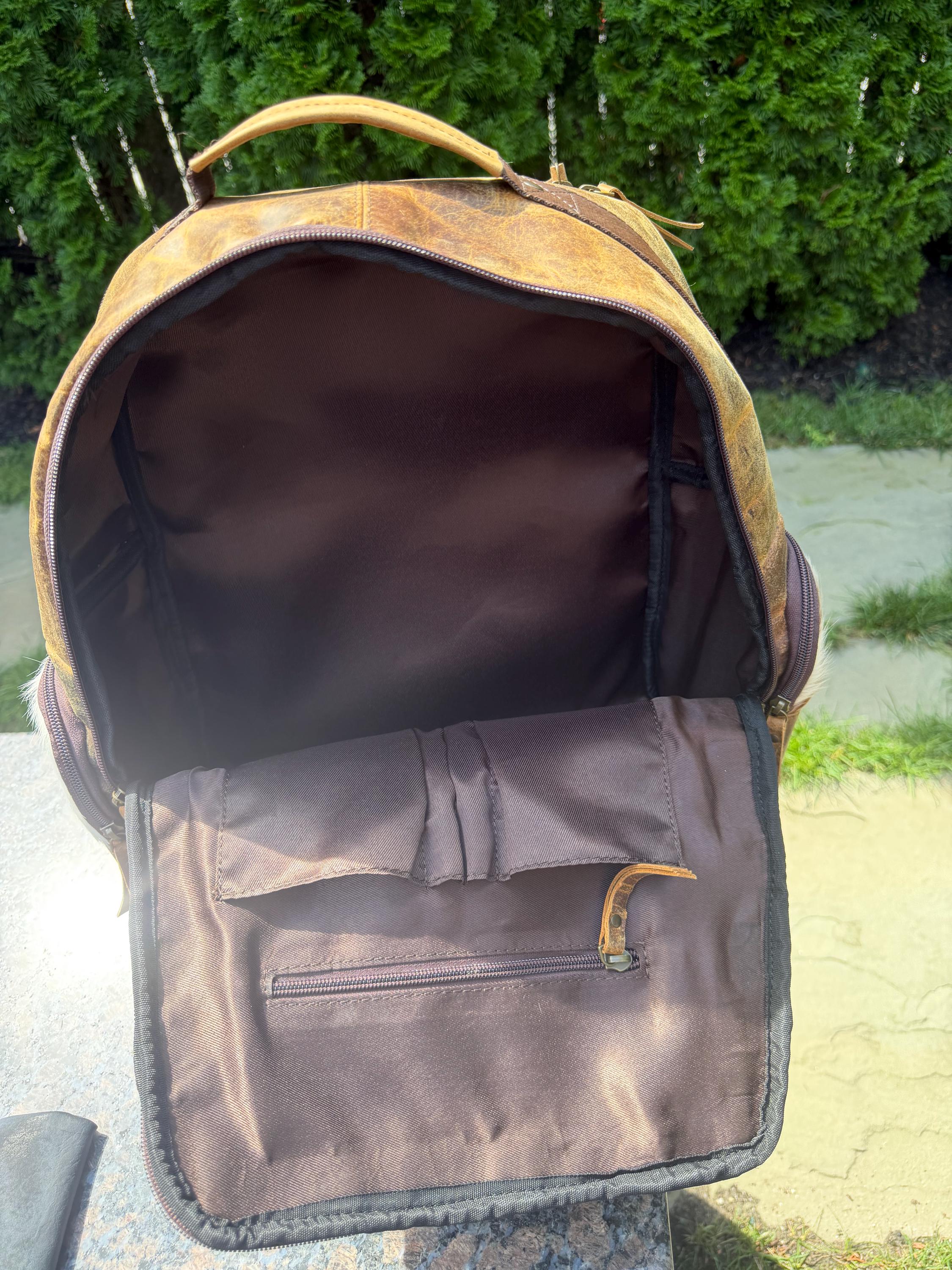 Western Cowhide & Leather Backpack – Hair-On Hide Rustic Travel Bag 10