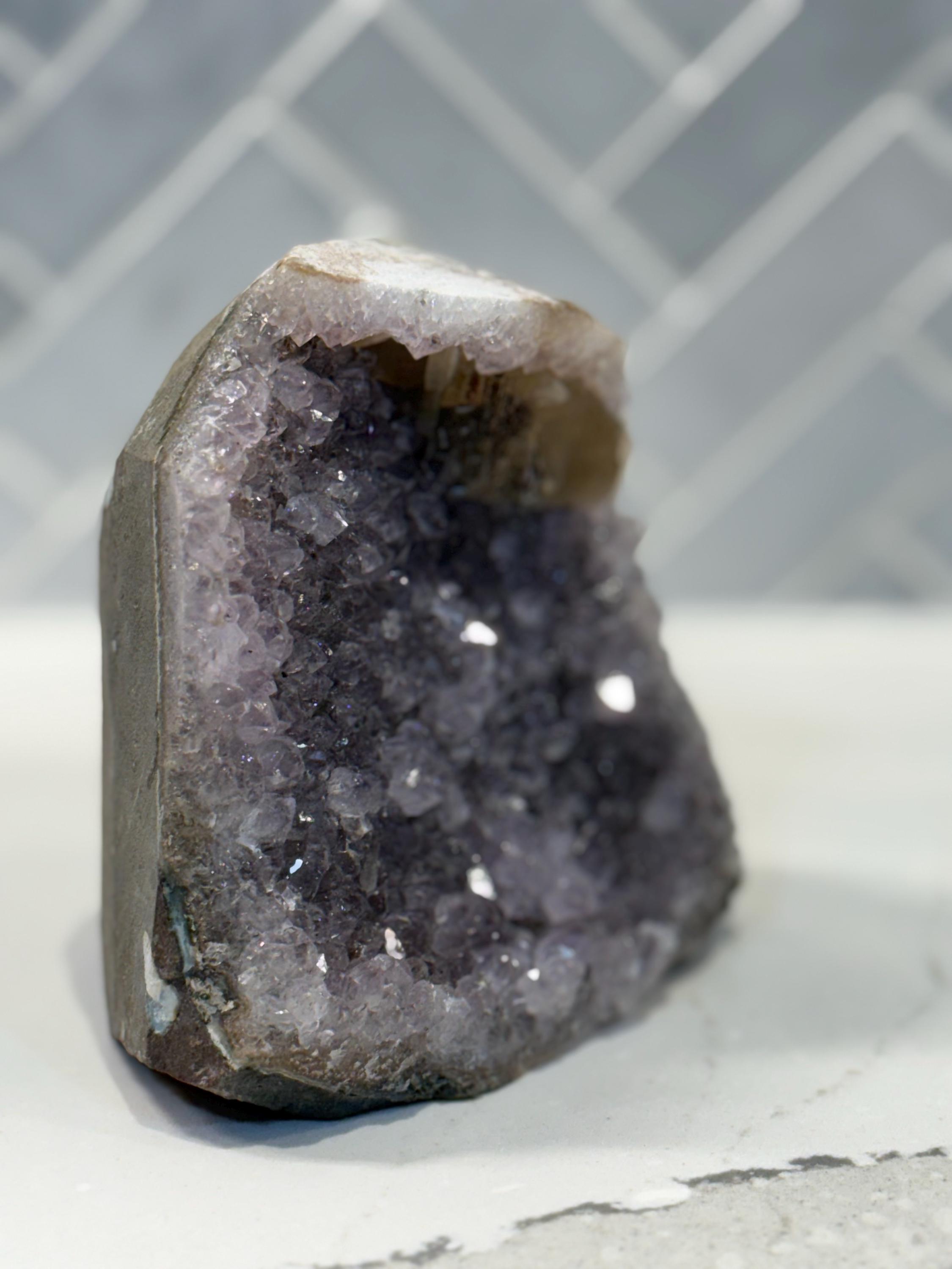 Purple Amethyst Calcite Cluster, Raw Crystal Cut Base, Healing Stone, Druzy Specimen, Home Decor 6