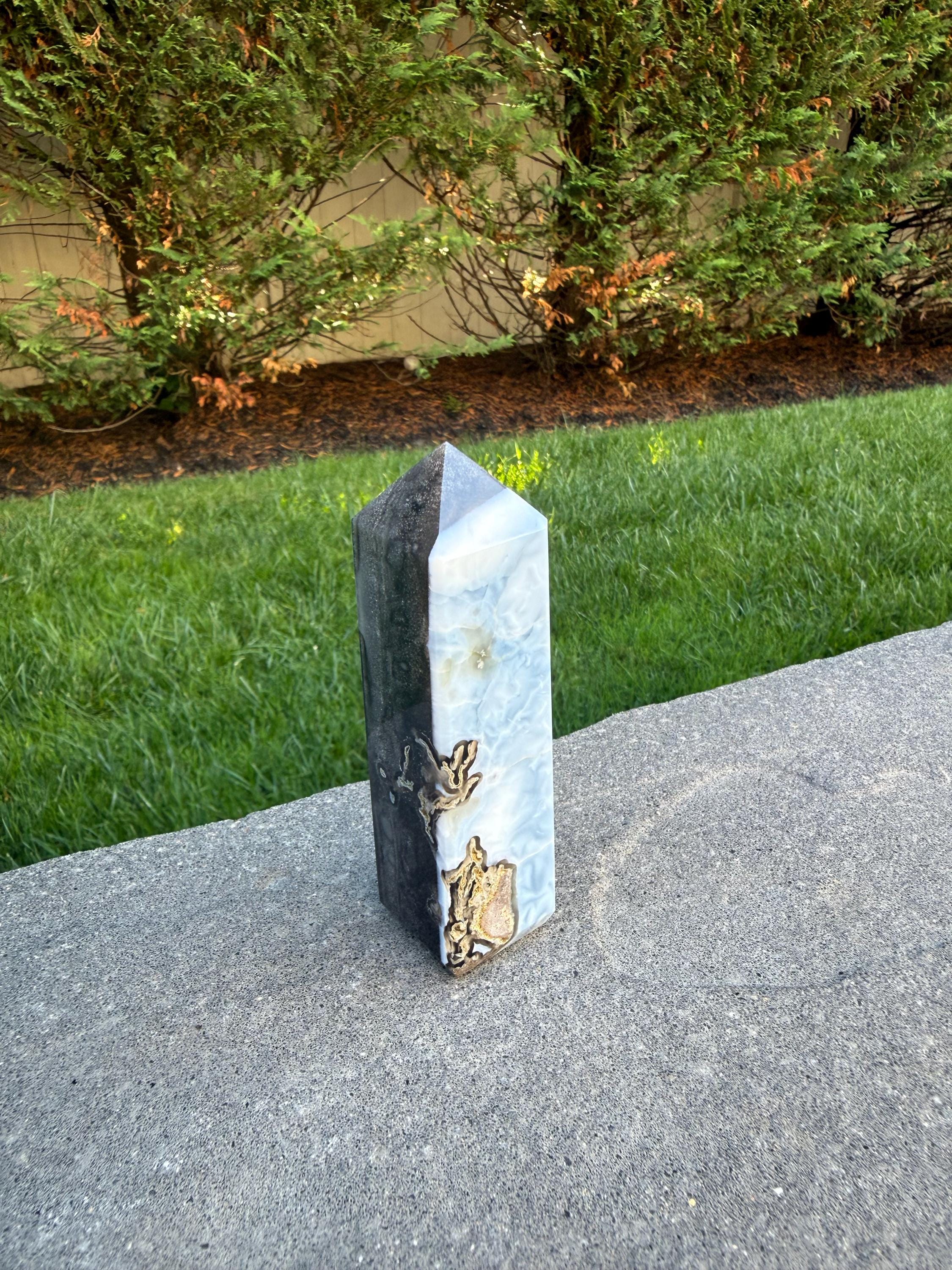 Owyhee Blue Opal Tower • Moss Agate Inclusions, Calming Crystal Point 9