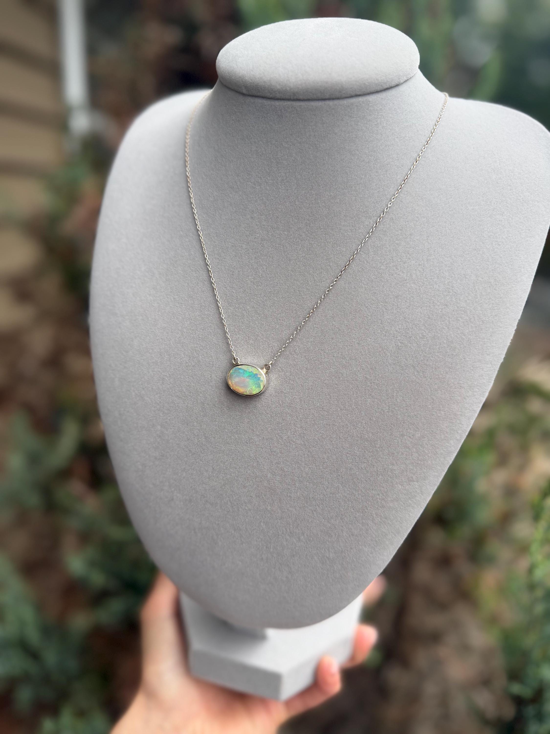 Ethiopian Opal Oval Necklace, 925 Sterling Silver Statement Jewelry 4