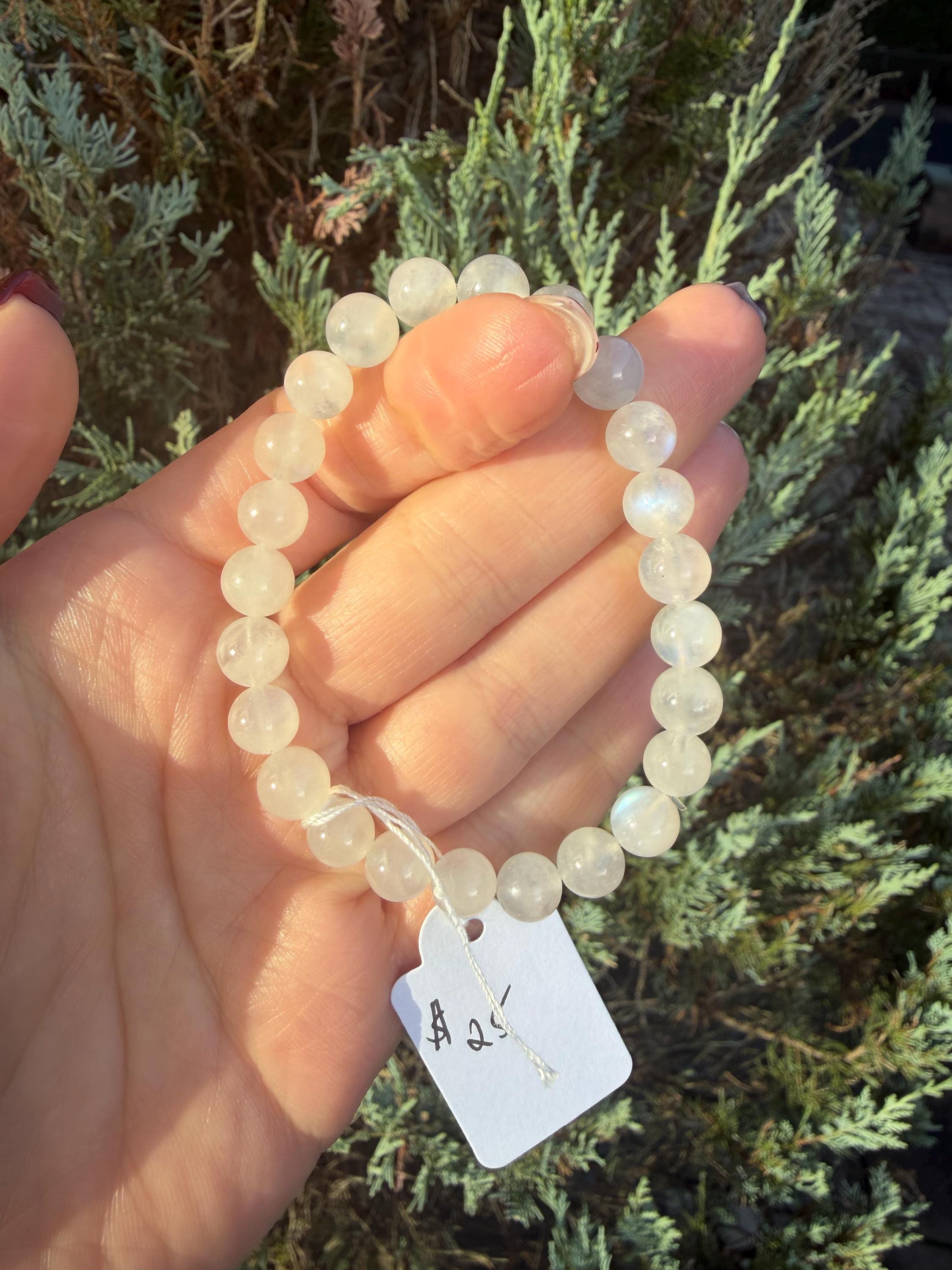 Flashy White Moonstone Beaded Bracelet • Crystal Healing Jewelry • Intuition & Feminine Energy 8