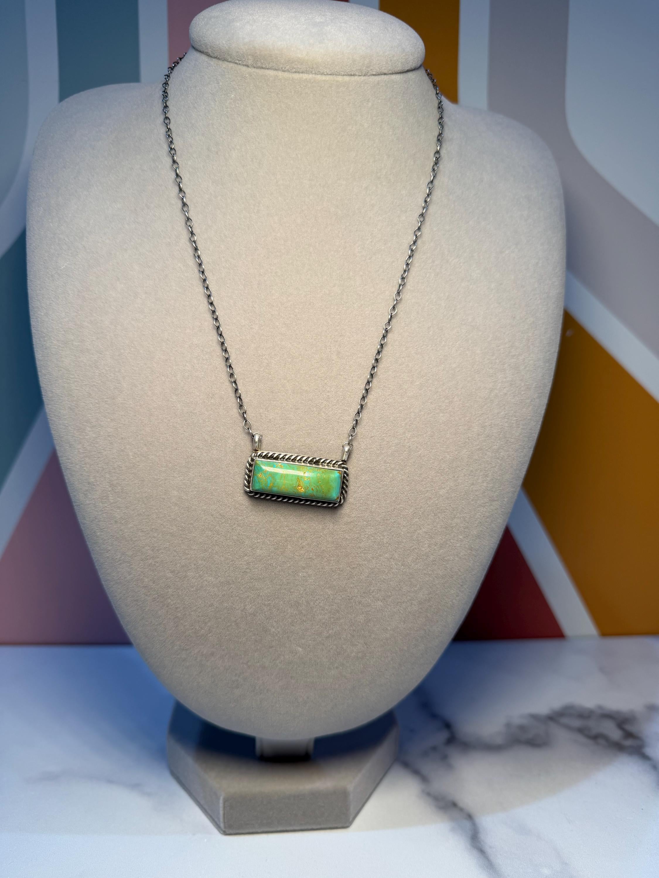 Donovan Skeets Kingman Turquoise Bar Necklace, Sterling Silver Southwest Stamped 925