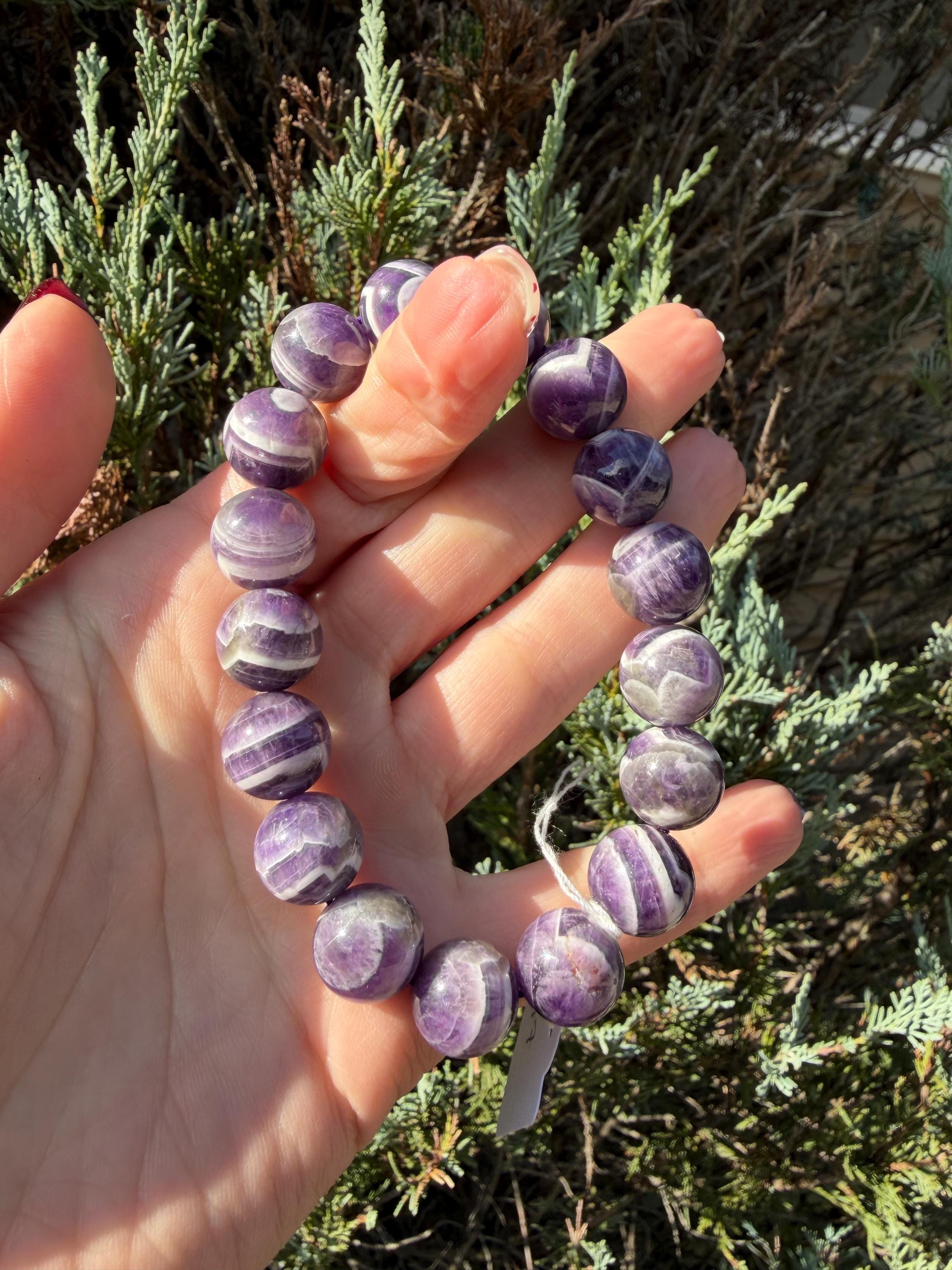 Chevron Dream Amethyst Smoky Quartz Bracelet • 13mm Beaded Crystal Jewelry • Intuition Clarity 6