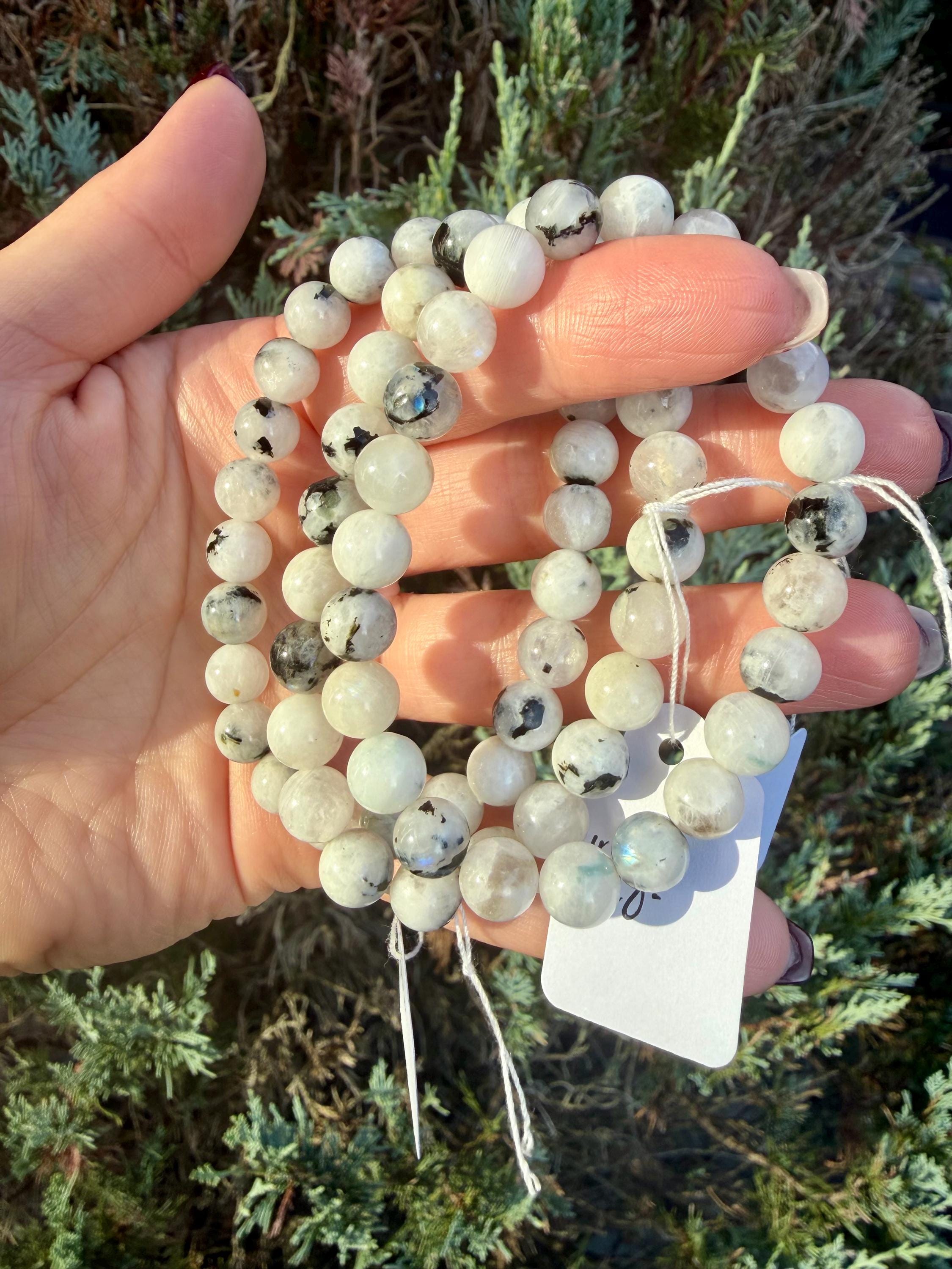 Rainbow Moonstone 8mm Beaded Bracelet • Blue Flash Intuition Stone, Feminine Energy Jewelry 6