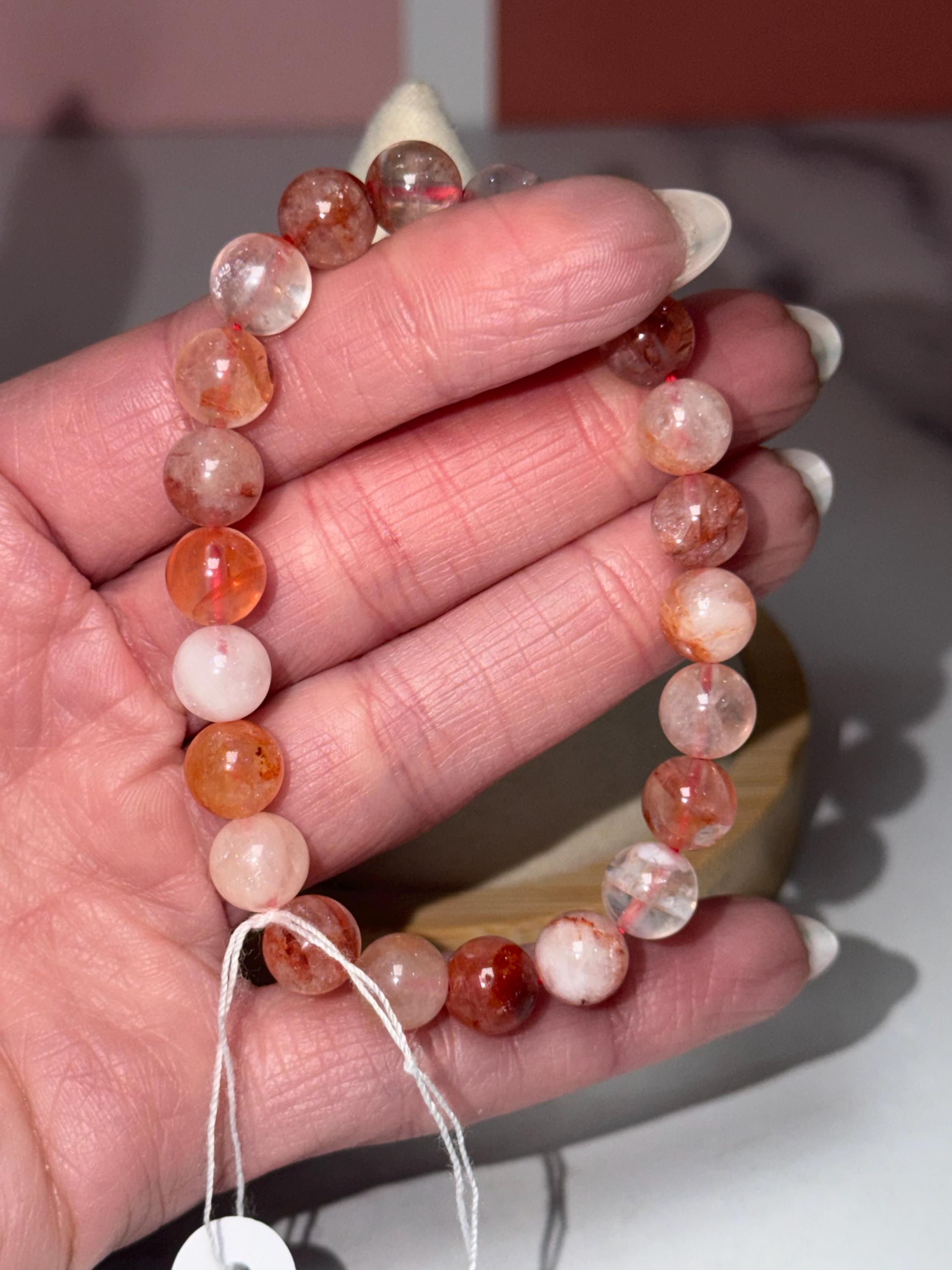 Fire Quartz Stretch Beaded Bracelet, Hematoid Quartz, Root Chakra Gemstone Jewelry, Energy Balance (8.5mm) 4