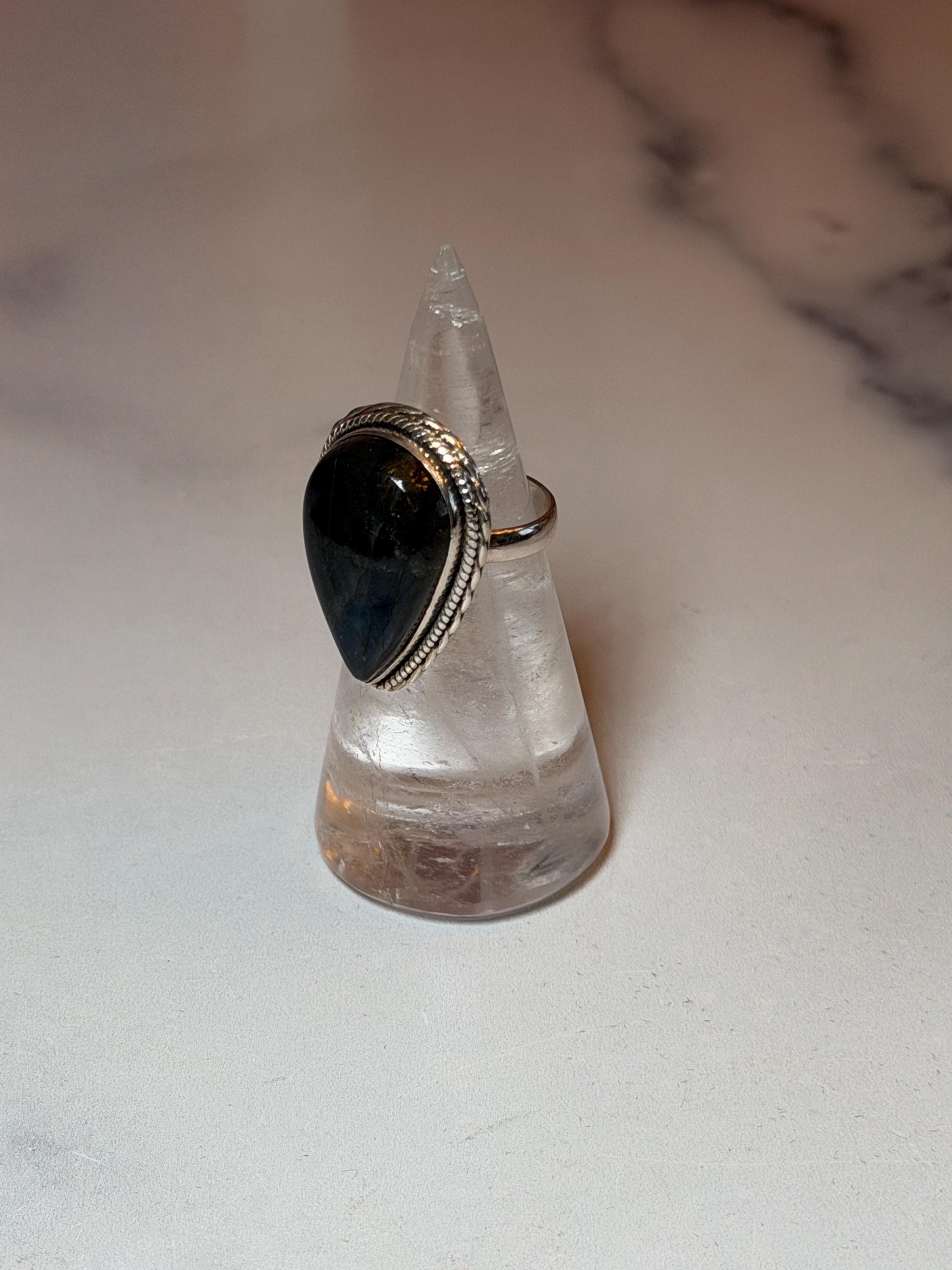 Blue Flash Labradorite Teardrop Ring • Sterling Silver • Boho Gemstone Jewelry (size 6) 13