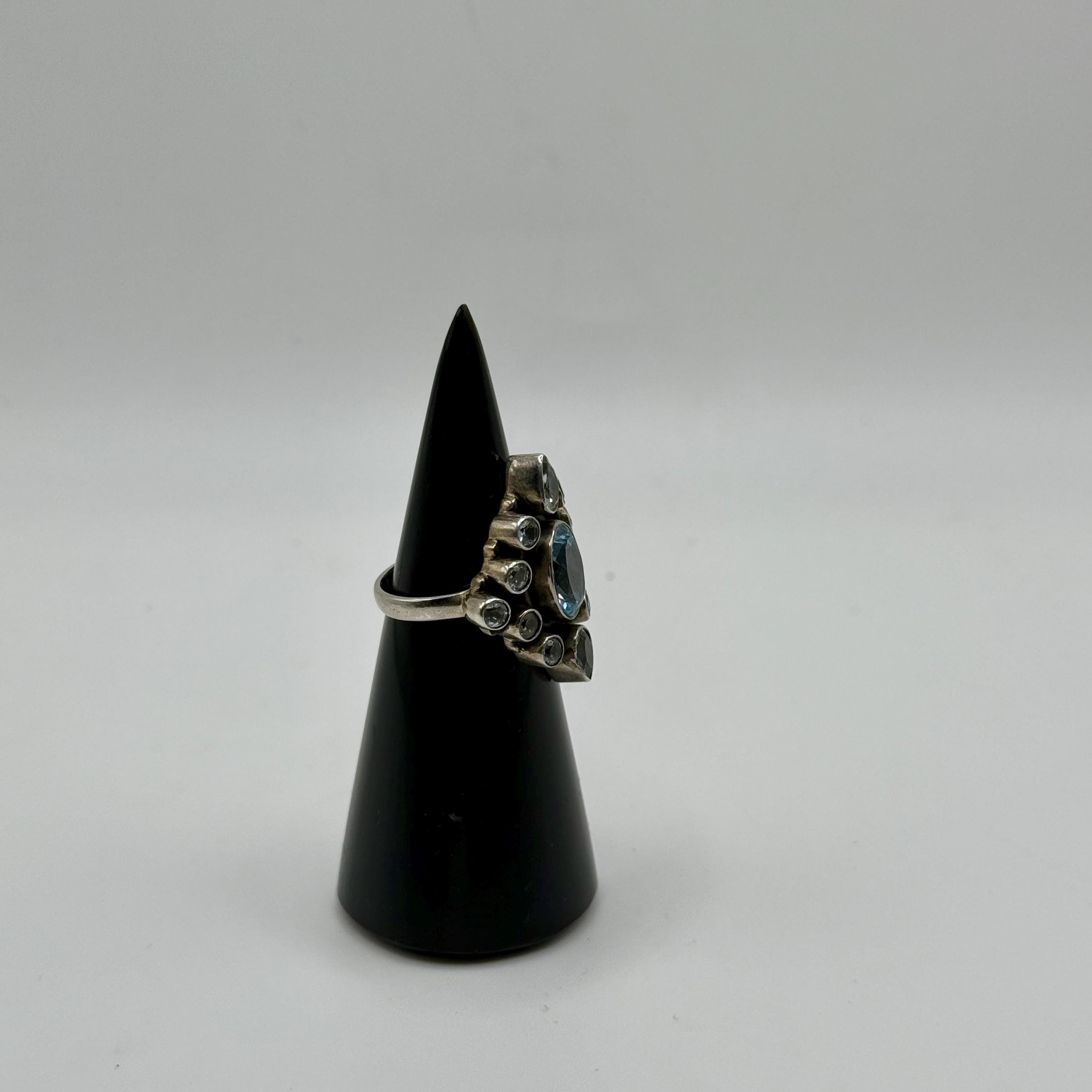 Sterling Silver Blue Topaz Teardrop Ring, December Birthstone, Statement Topaz Jewelry (size 6) 8