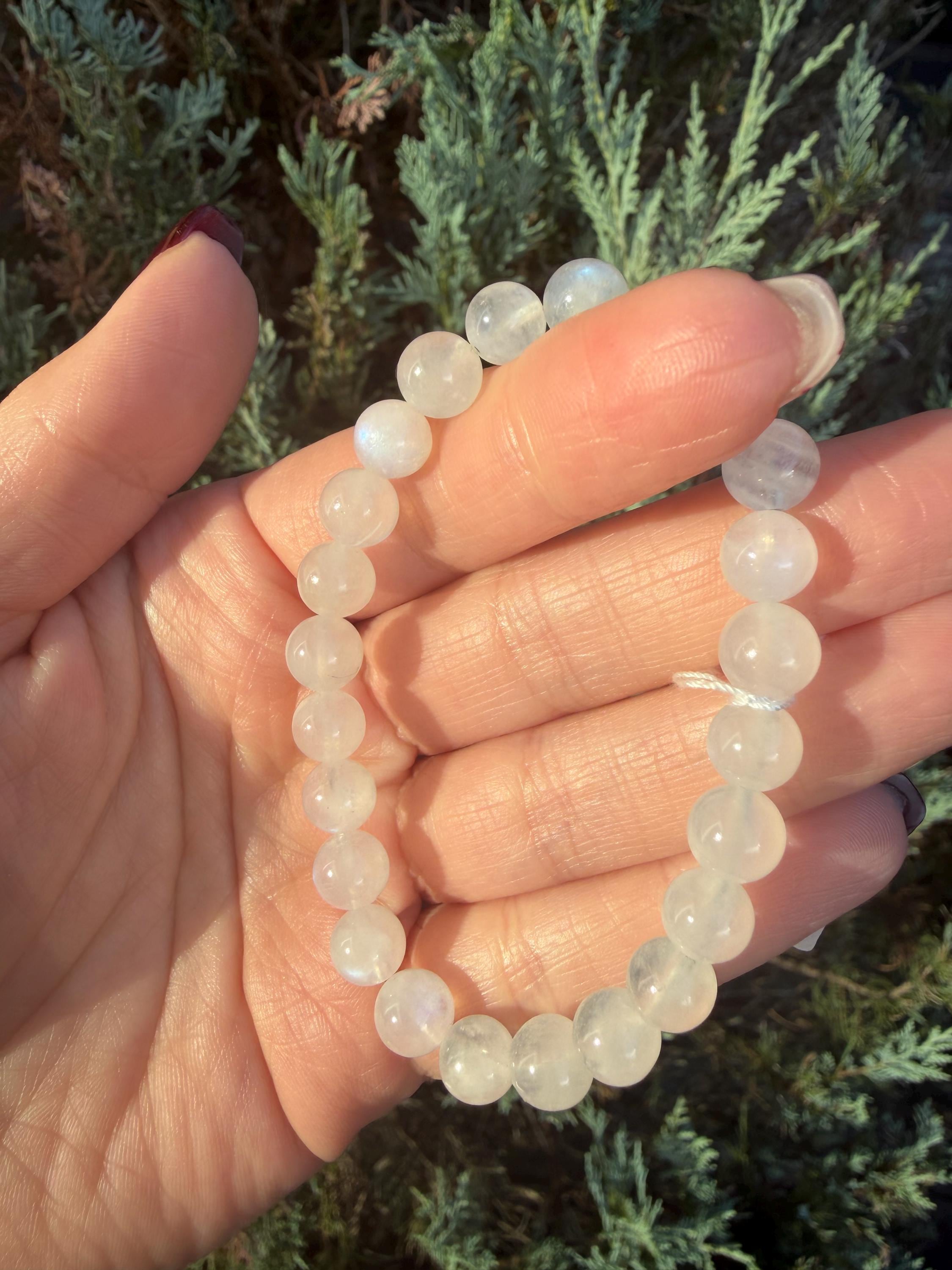 Flashy White Moonstone Beaded Bracelet • Crystal Healing Jewelry • Intuition & Feminine Energy 9
