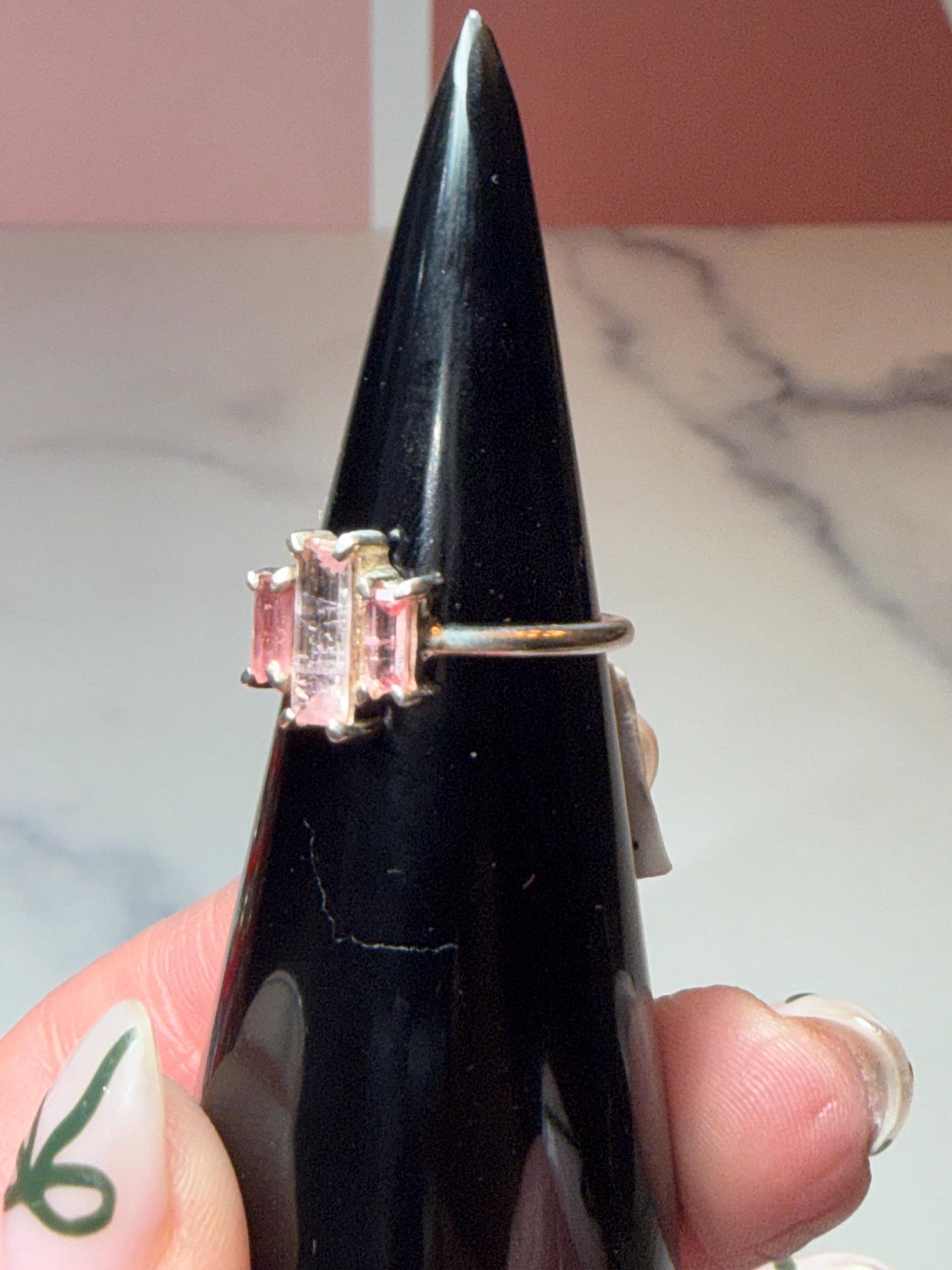 Faceted Pink Tourmaline Sterling Silver Ring • Dainty Boho Gemstone Jewelry (size 7) 4