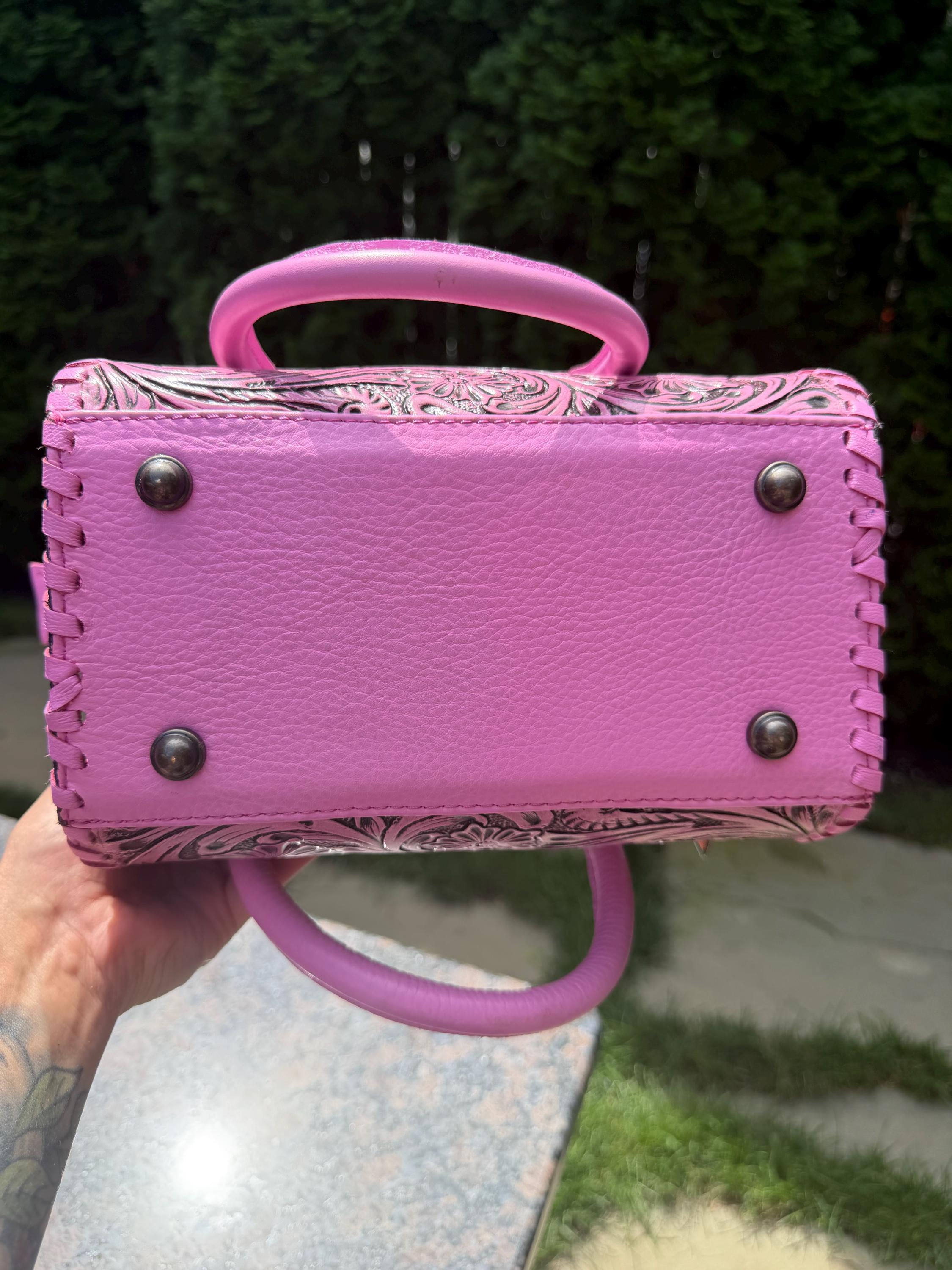 Small Pink Tooled Leather Speedy Bag – Western Floral Handbag 13
