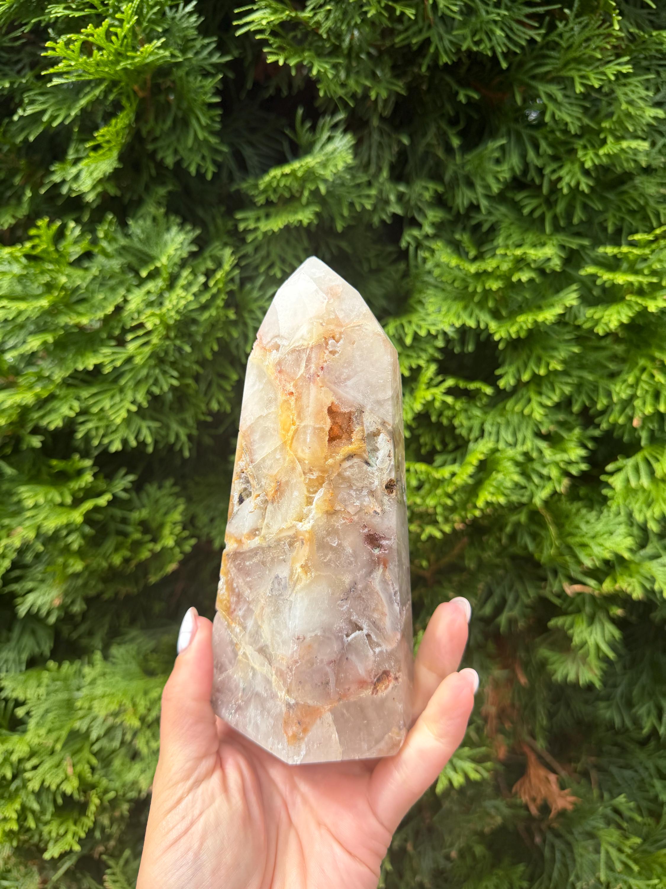 Mosaic Quartz Tower with Pink Druzy Crystal 4
