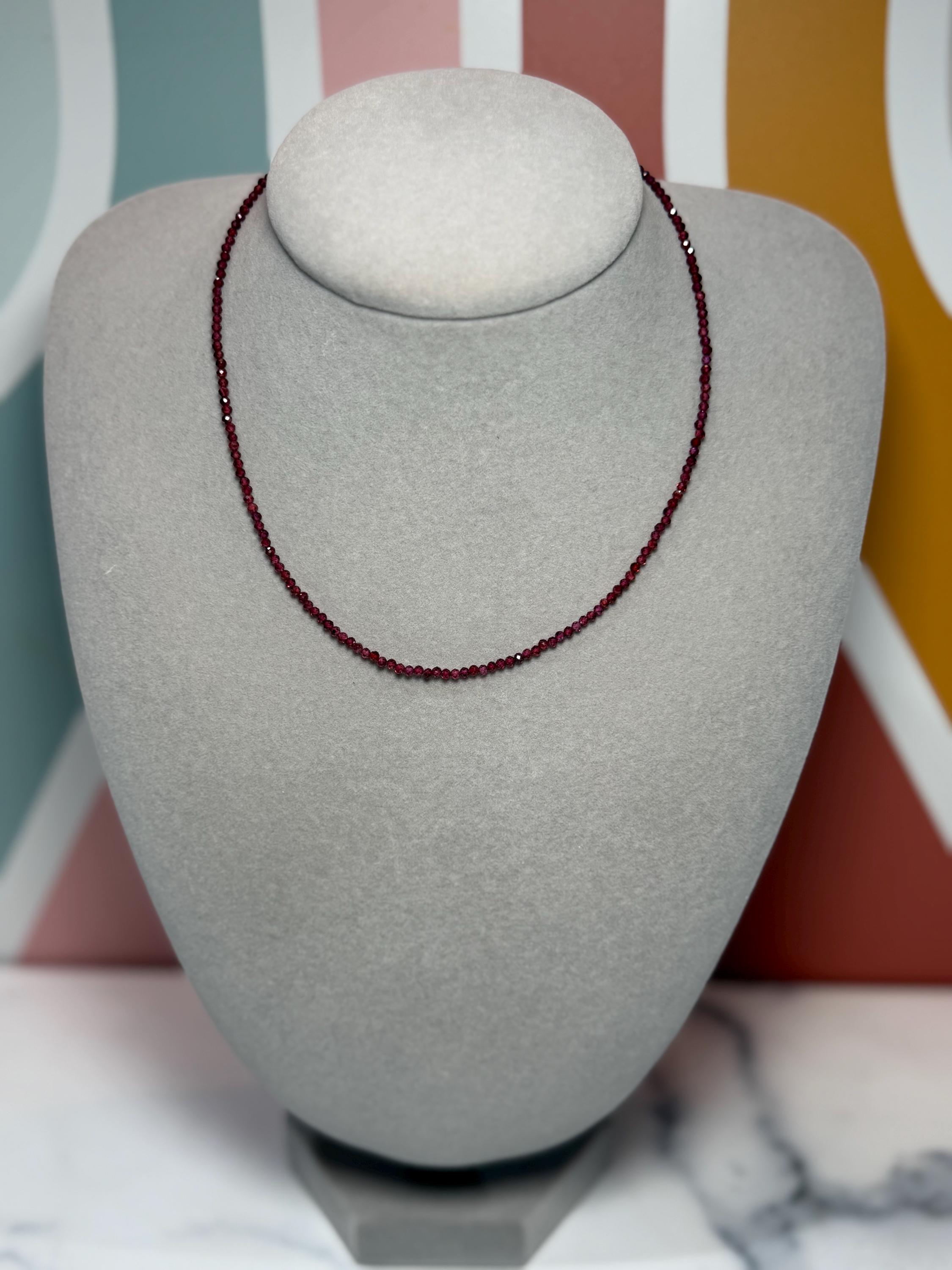 Faceted Garnet Beaded Necklace, 925 Sterling Silver, Dainty Red Gemstone, Adjustable Chain