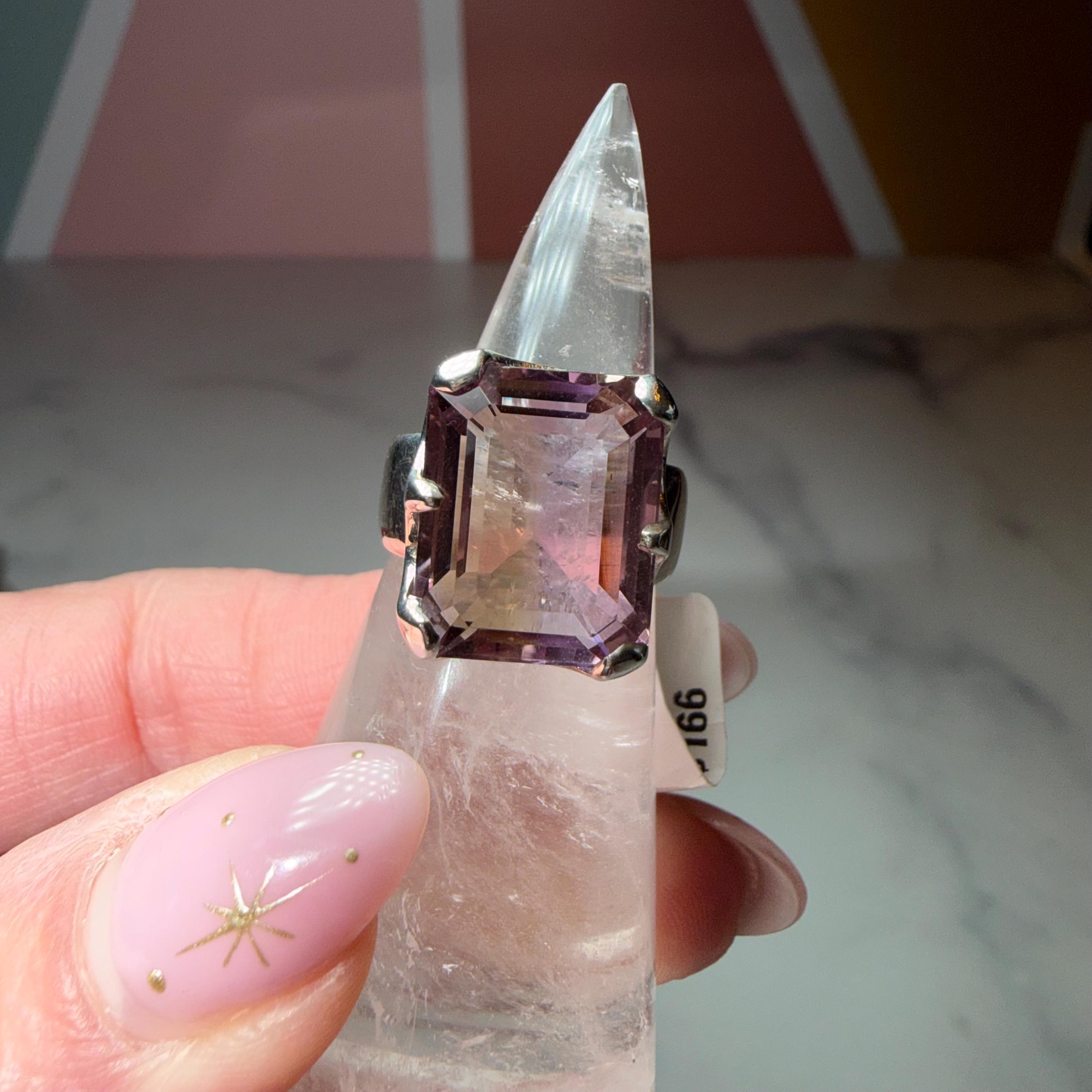 Large Faceted Ametrine Ring, Sterling Silver Statement Ring, Bi-Color Gemstone Jewelry