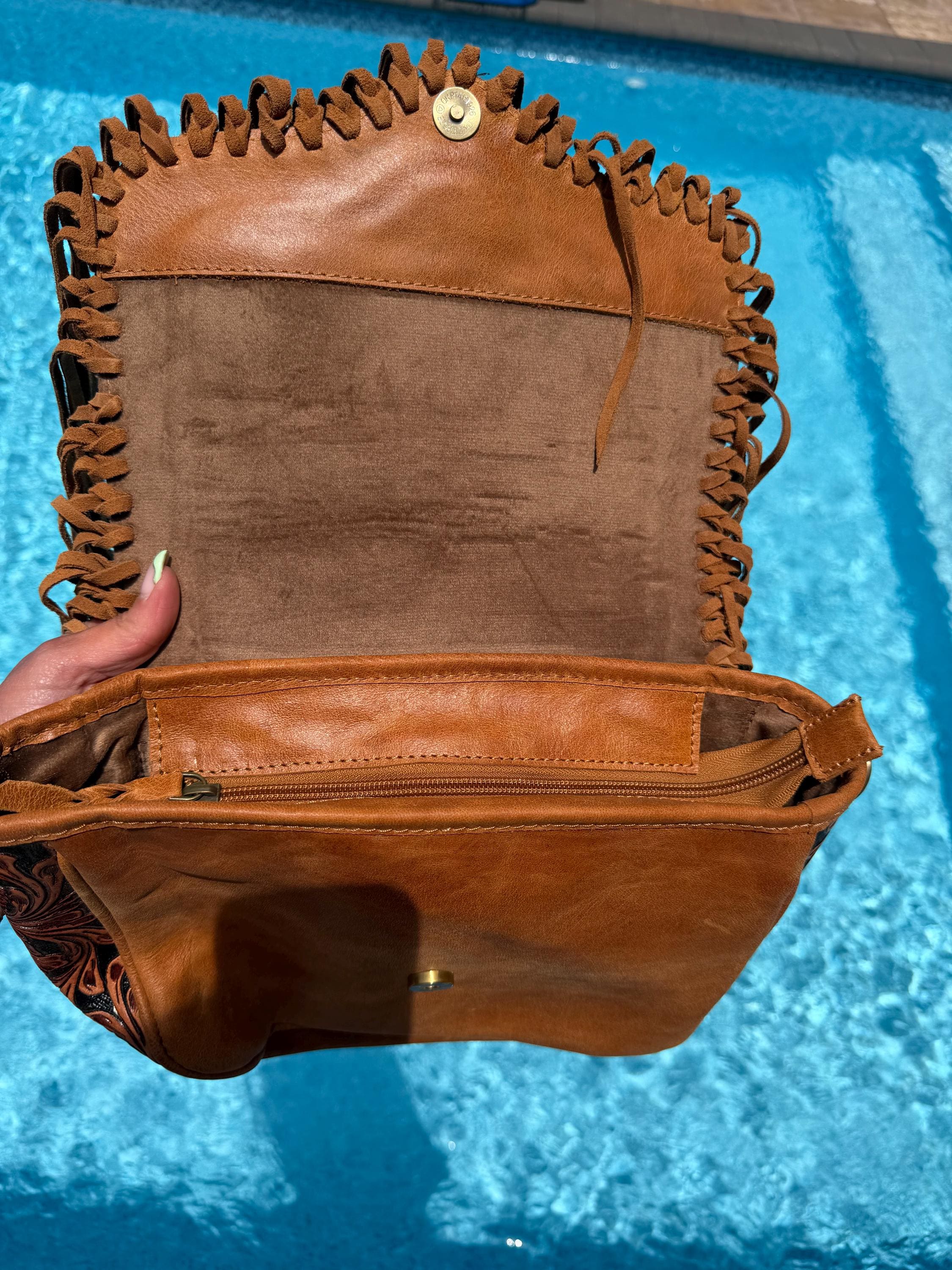 Brown Leather Hair-on Hide Crossbody Bag | Western Fringe Shoulder Bag 7