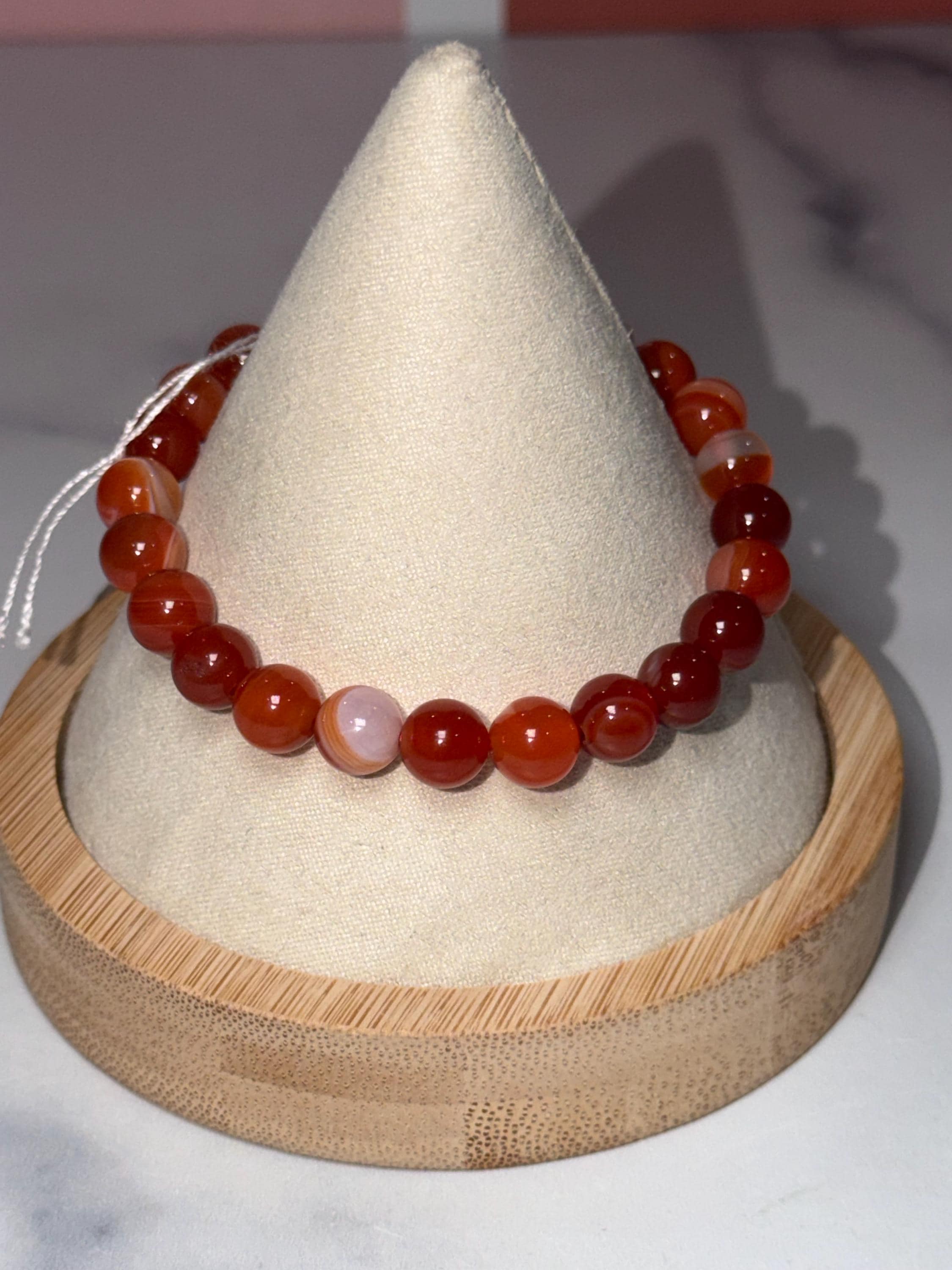 Carnelian Crystal Stretch Beaded Bracelet, Bold Energy, Confidence Jewelry (8.2mm) 5