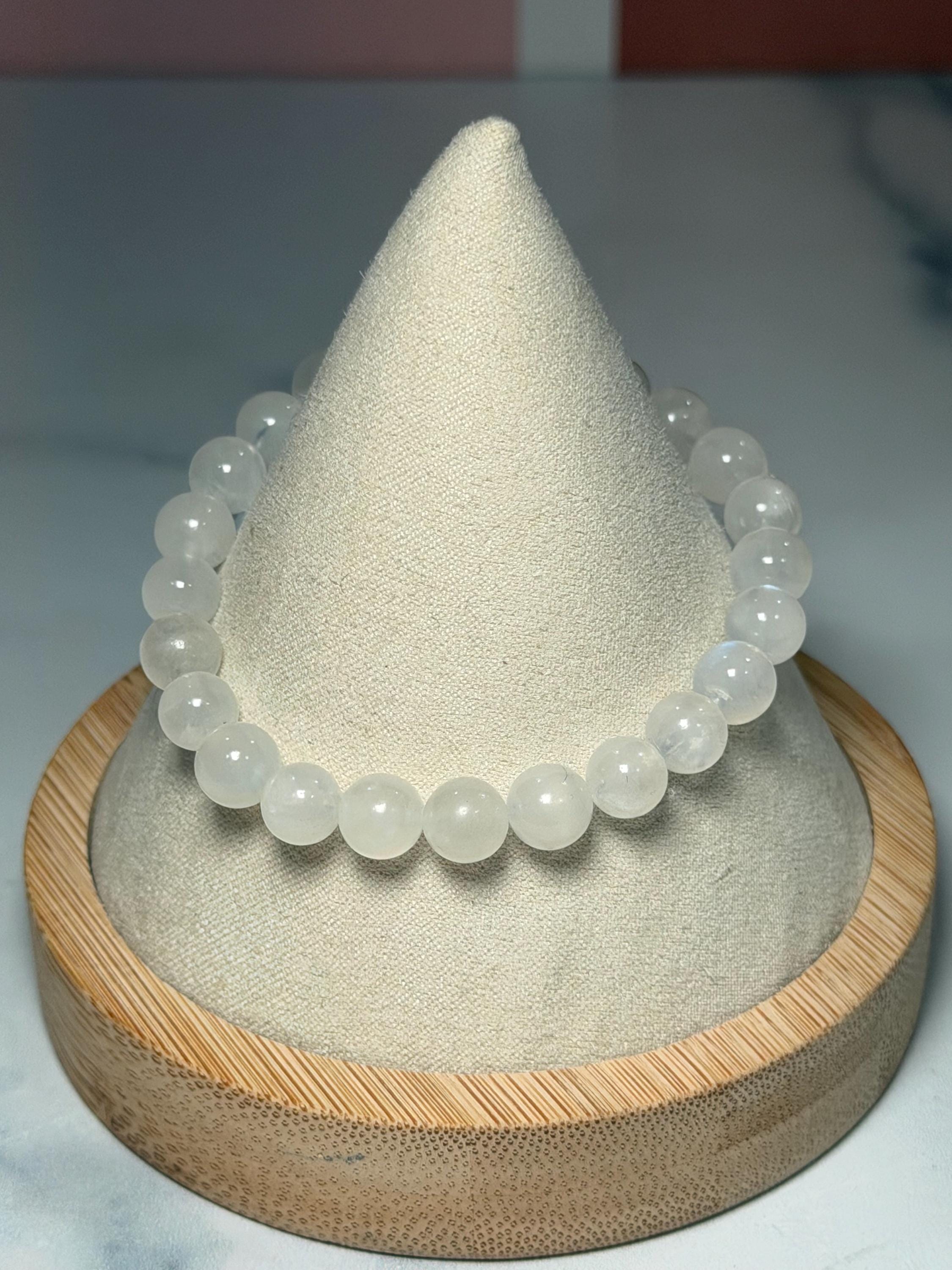 Flashy White Moonstone Beaded Bracelet • Crystal Healing Jewelry • Intuition & Feminine Energy 5