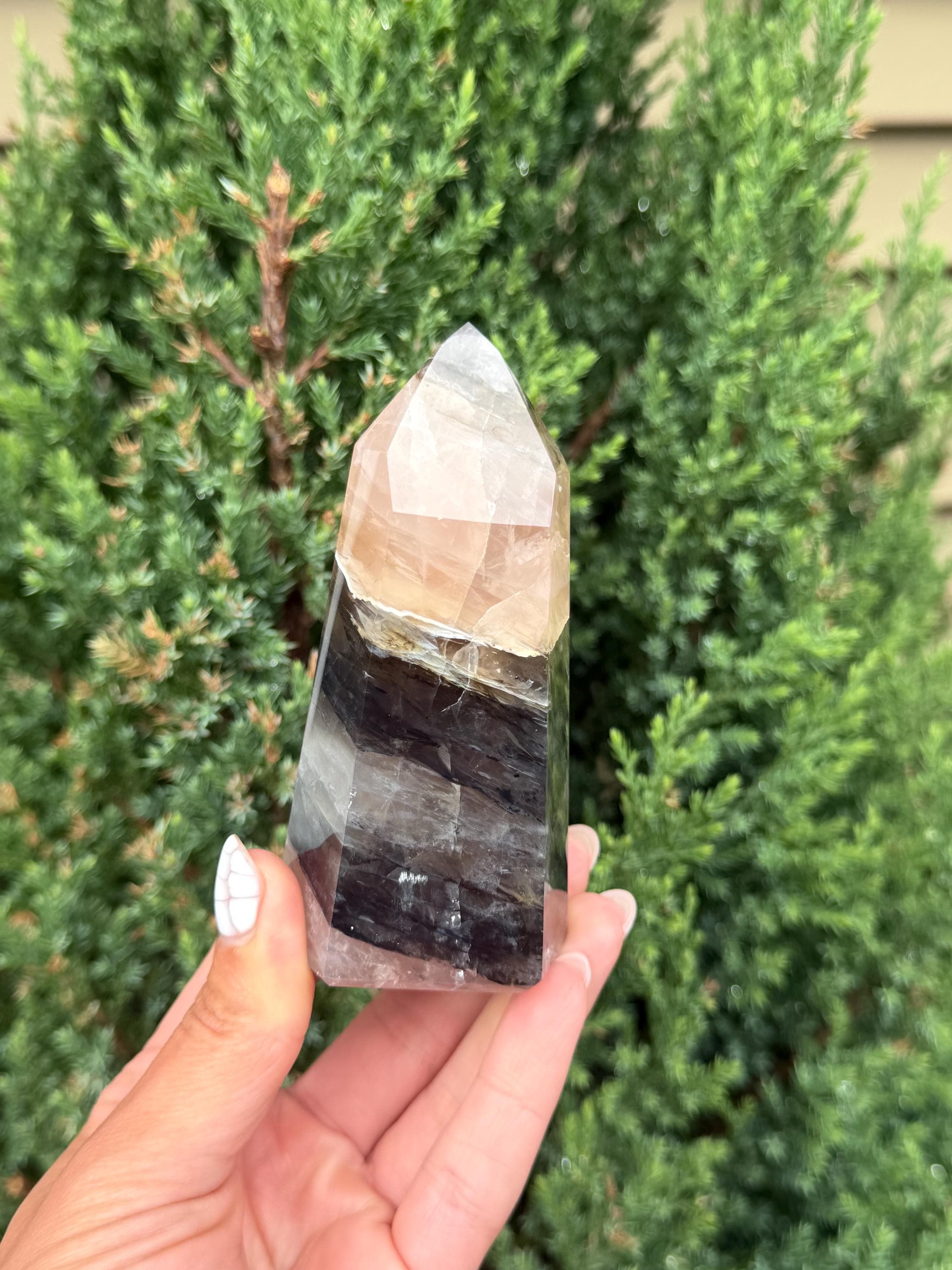 Rose Quartz Tower with Black Mineral Inclusions