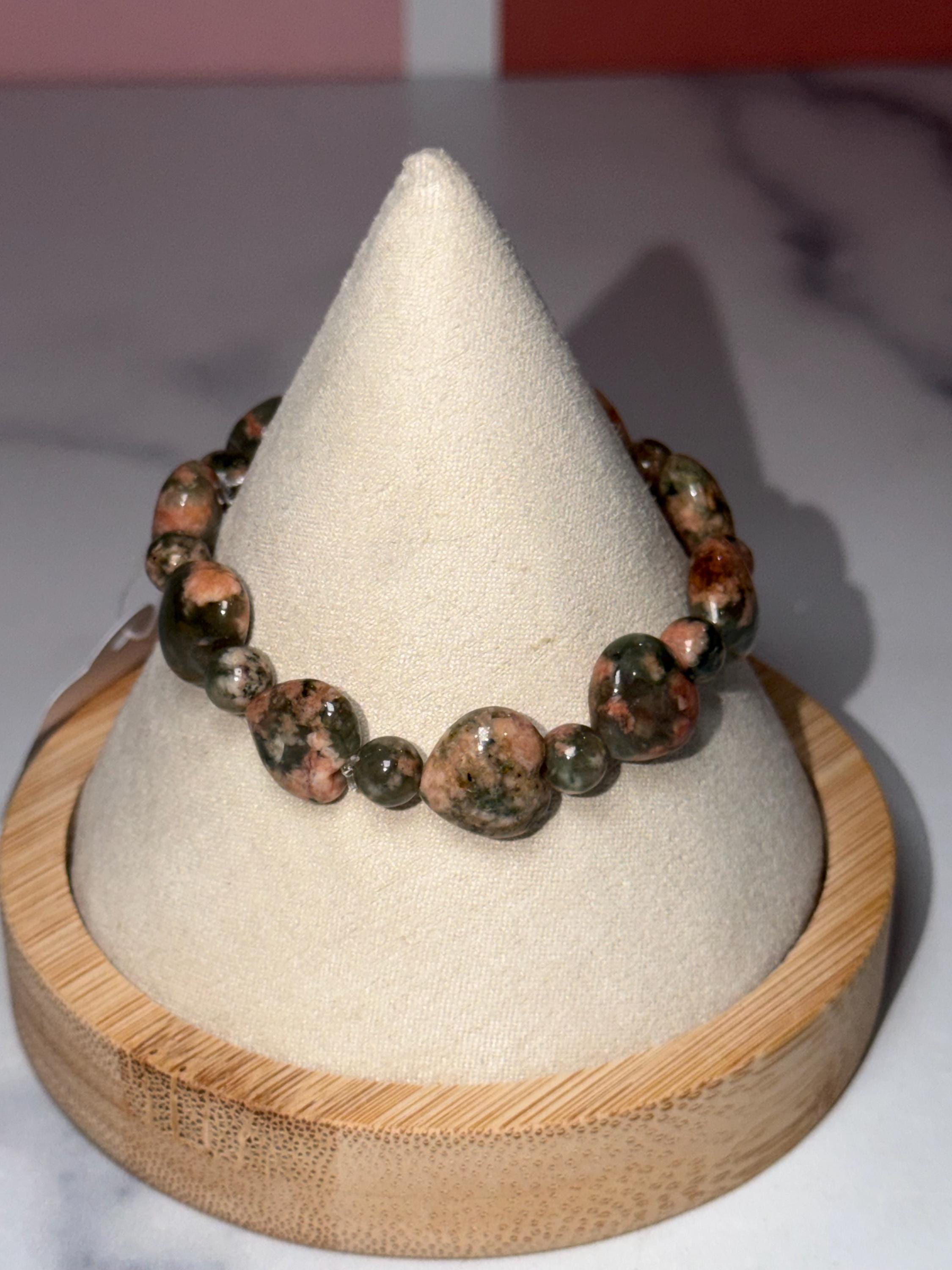 Orthoclase Heart Stretch Beaded Bracelet, Love Calm Emotional Balance Gemstone Jewelry 3