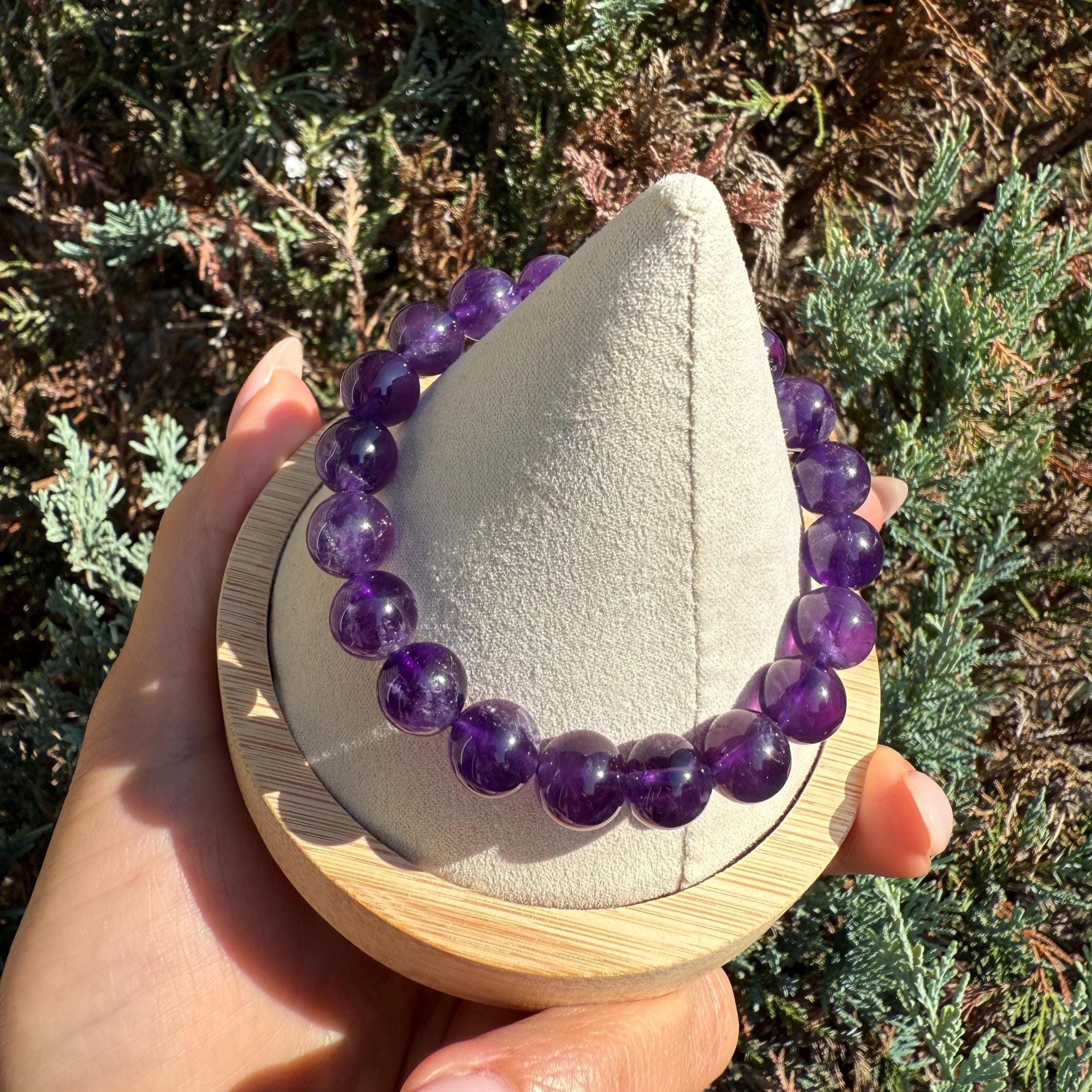 Natural Purple Amethyst 10mm Crystal Stretch Bracelet, Crown Chakra Meditation Jewelry 2