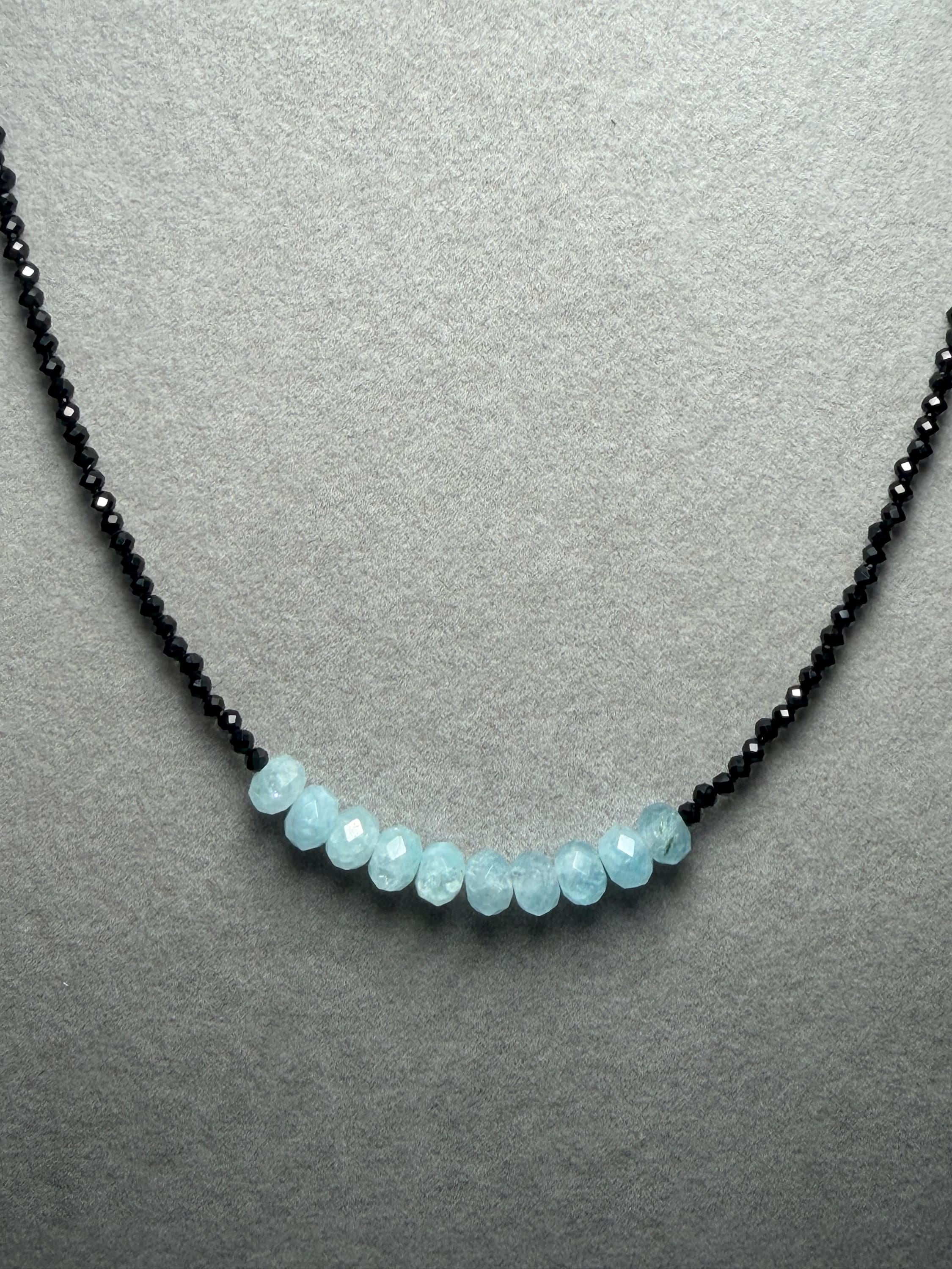 Faceted Black Spinel Aquamarine Sterling Silver Necklace (16 Inch + 2 Inch Extender) 3