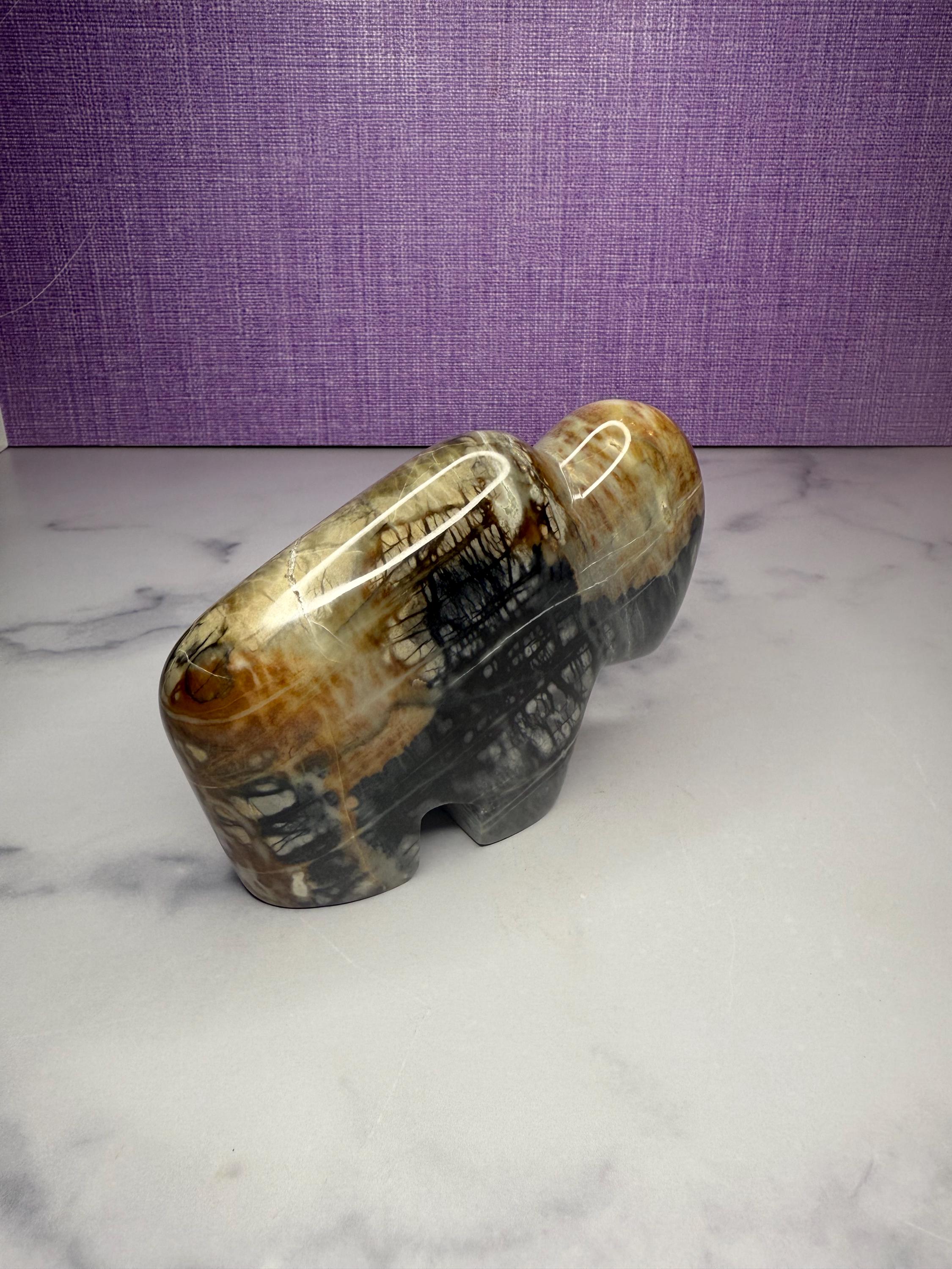 Picasso Jasper Buffalo Carving • Hand Carved Stone Bison Sculpture, Spiritual Decor 6