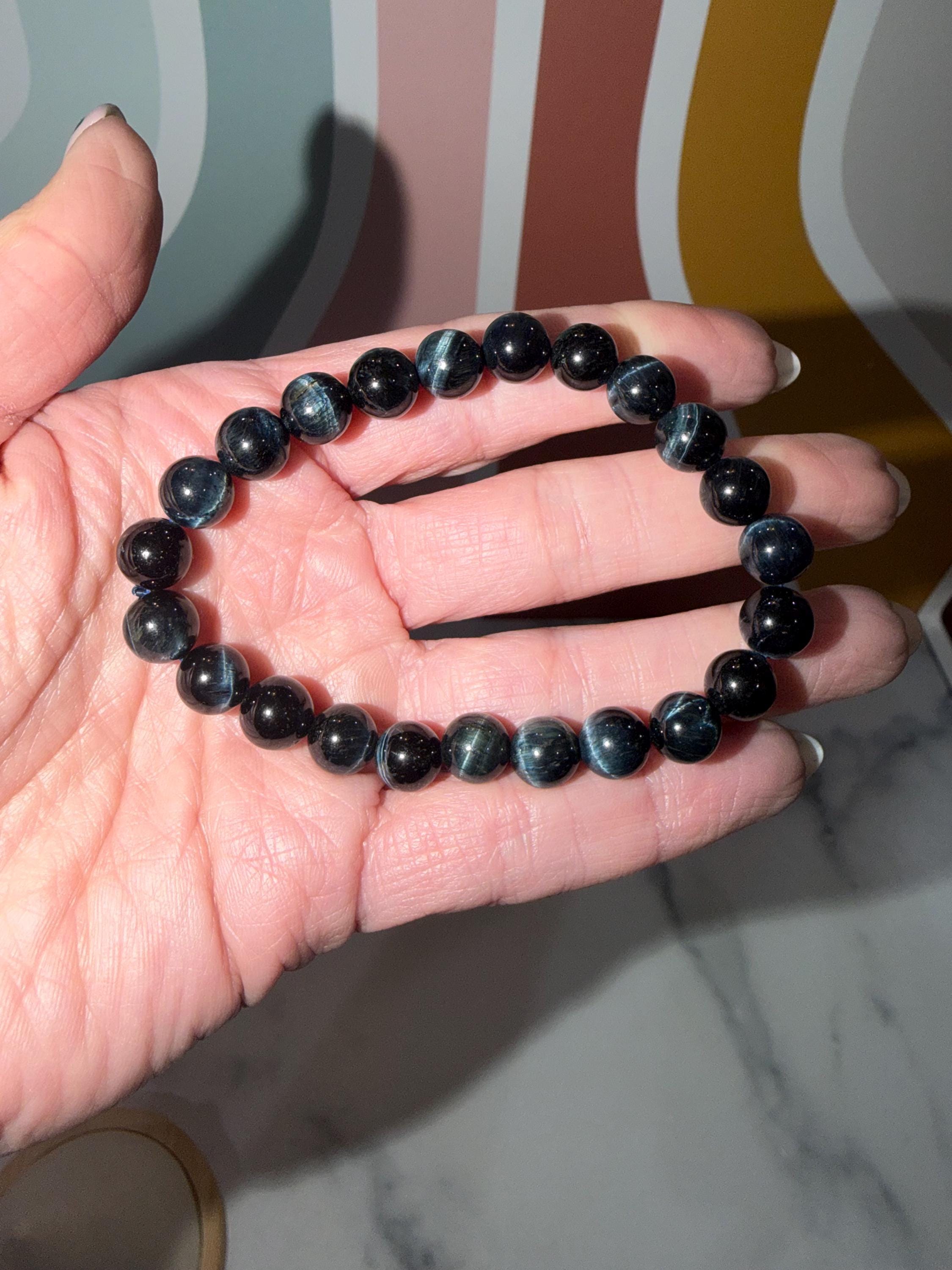 Blue Tiger’s Eye Crystal Stretch Beaded Bracelet, Protective Grounding Gemstone Jewelry (8.6mm) 15