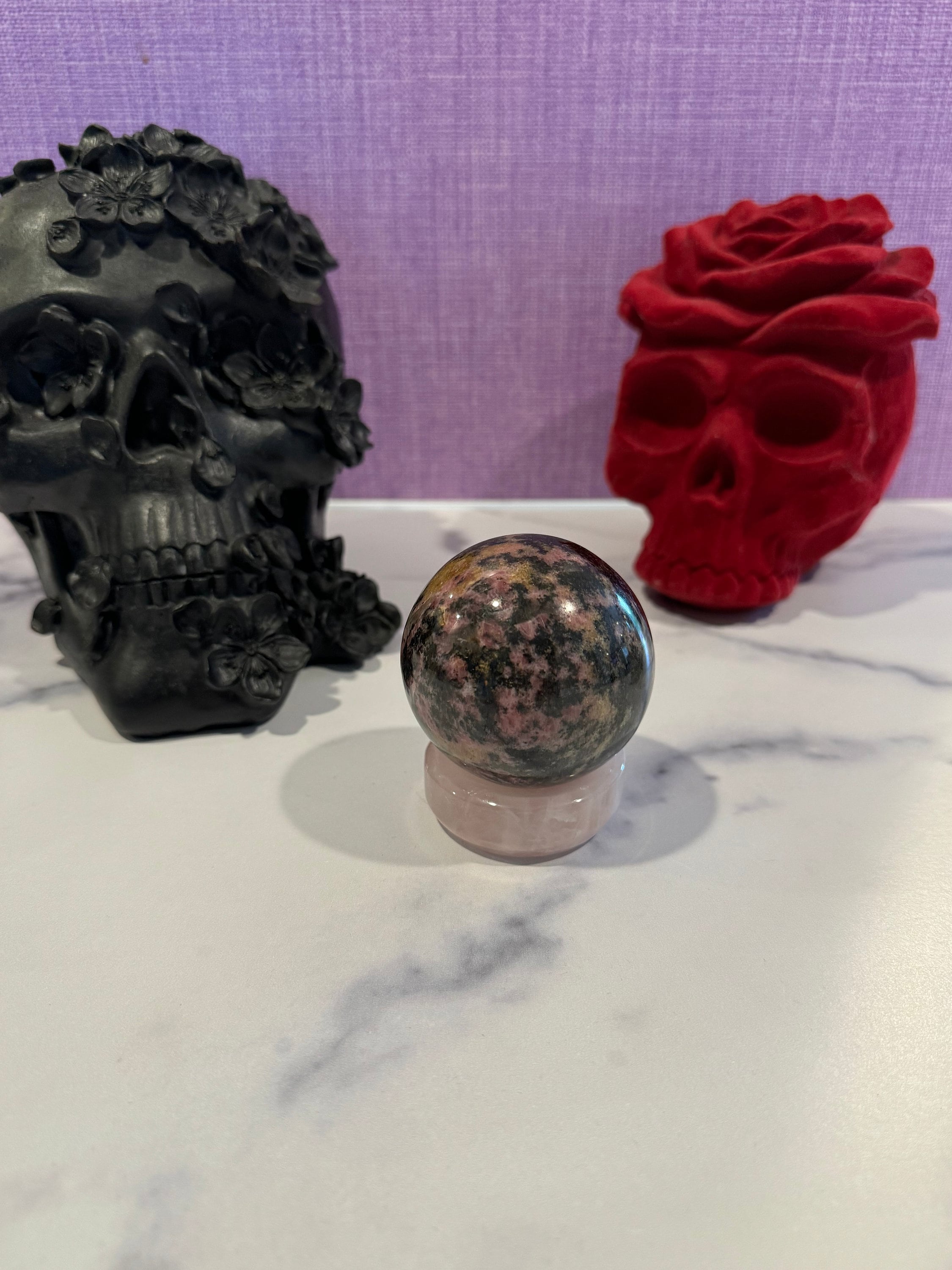 Sunset Rhodonite Sphere • 63mm Madagascar Crystal Ball • Heart Chakra Decor 6