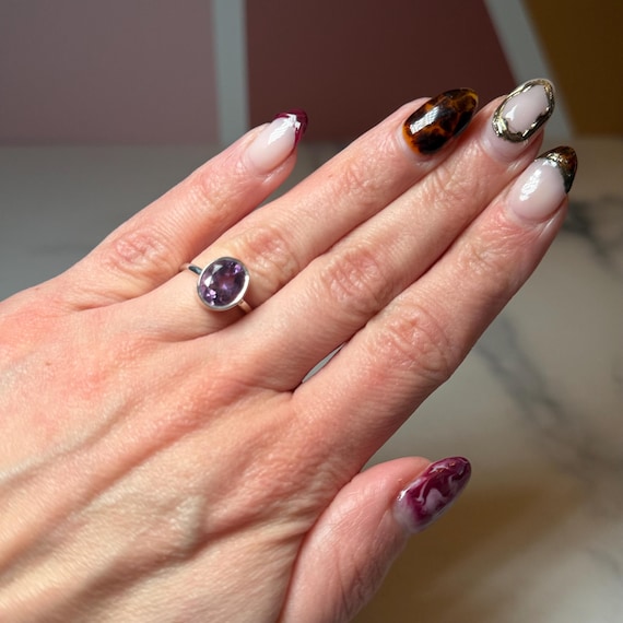 Faceted Amethyst Solitaire Ring: 925 Sterling Sil… - image 4