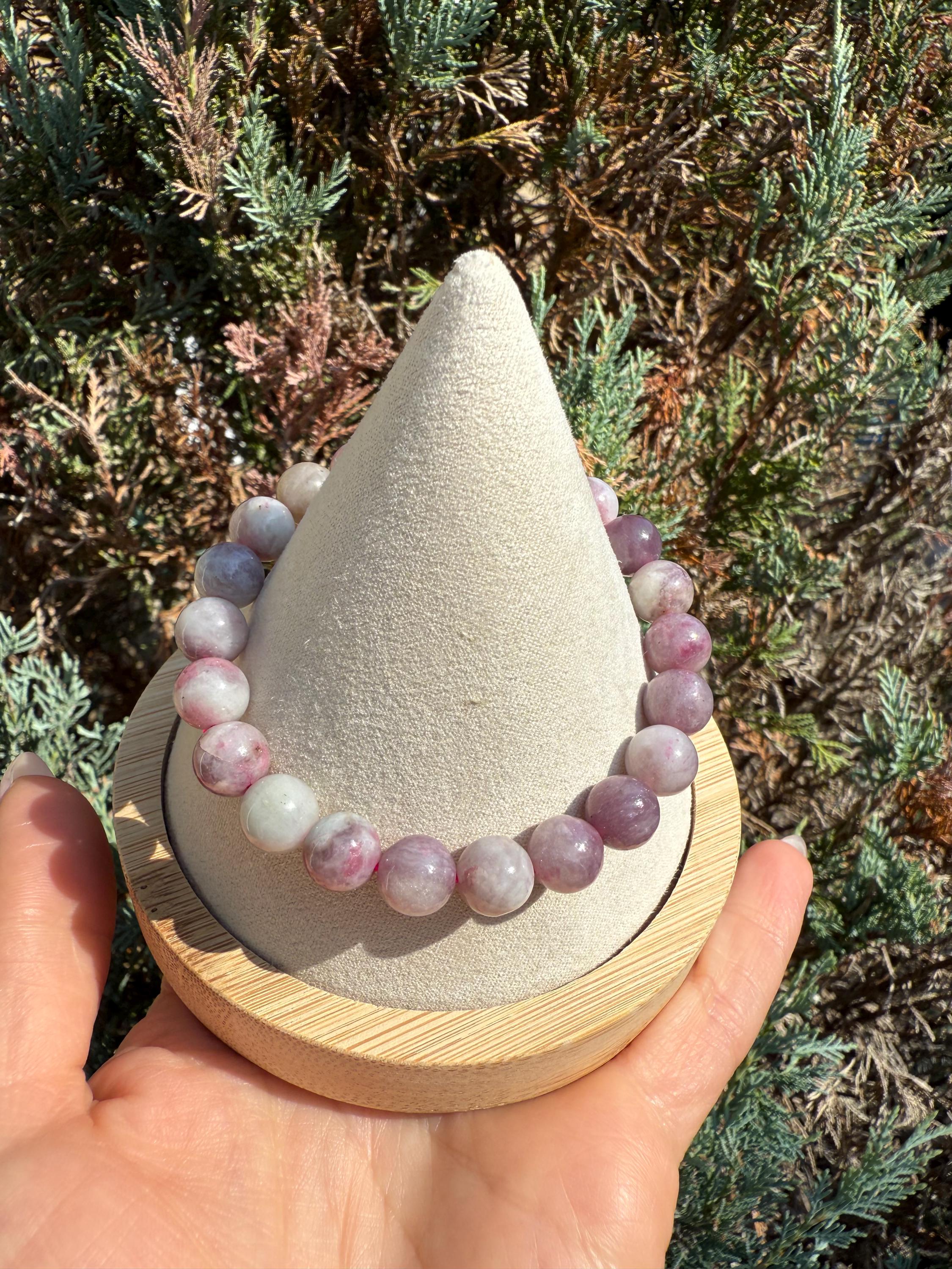 Unicorn Stone Stretch Beaded Bracelet: Lepidolite, Tourmaline, Quartz Crystal (9mm) 10