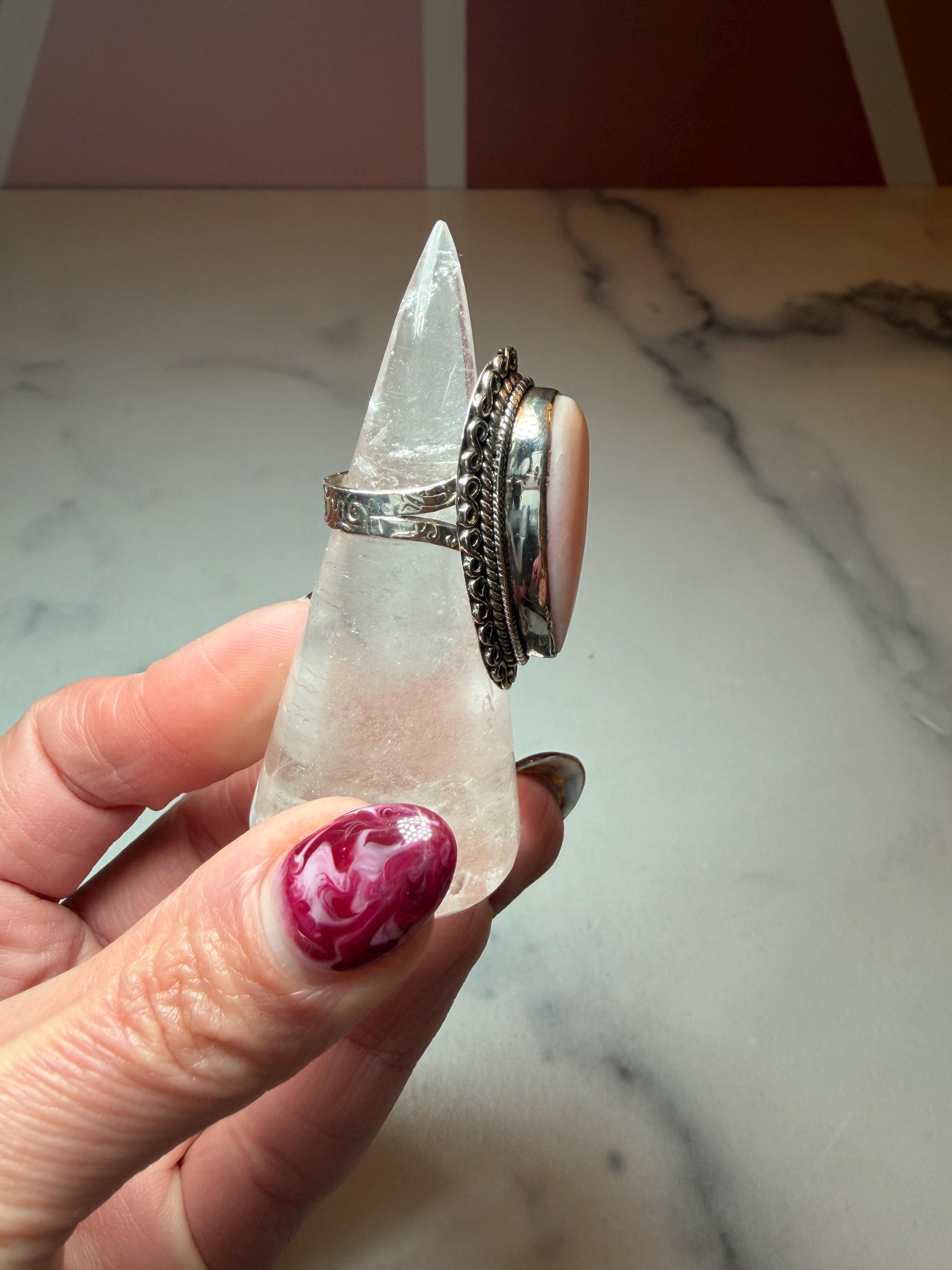 Pink Opal Teardrop Ring • Sterling Silver • Boho Gemstone Jewelry (size 6) 9