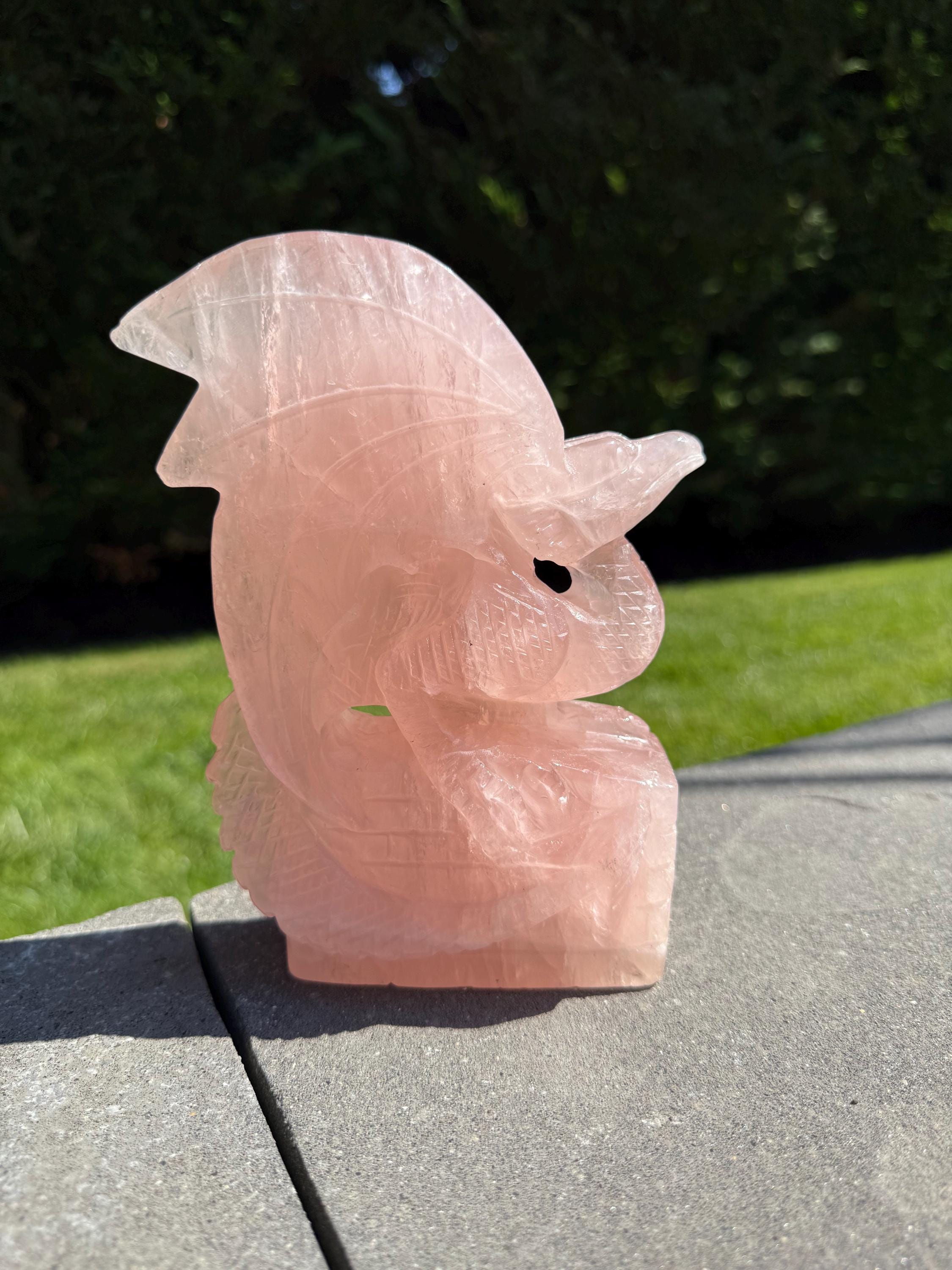 Large Rose Quartz Dragon Carving • Hand-Carved Crystal Guardian Sculpture 9