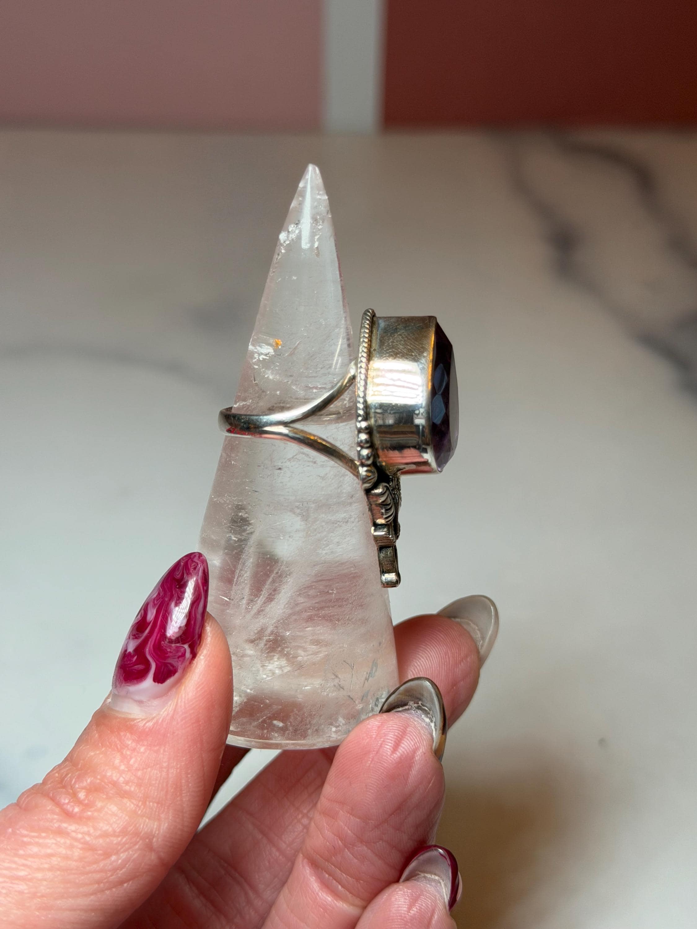 Faceted Amethyst Luna Moth Ring • Sterling Silver • Gothic Boho Crystal Statement Jewelry (size 7) 7