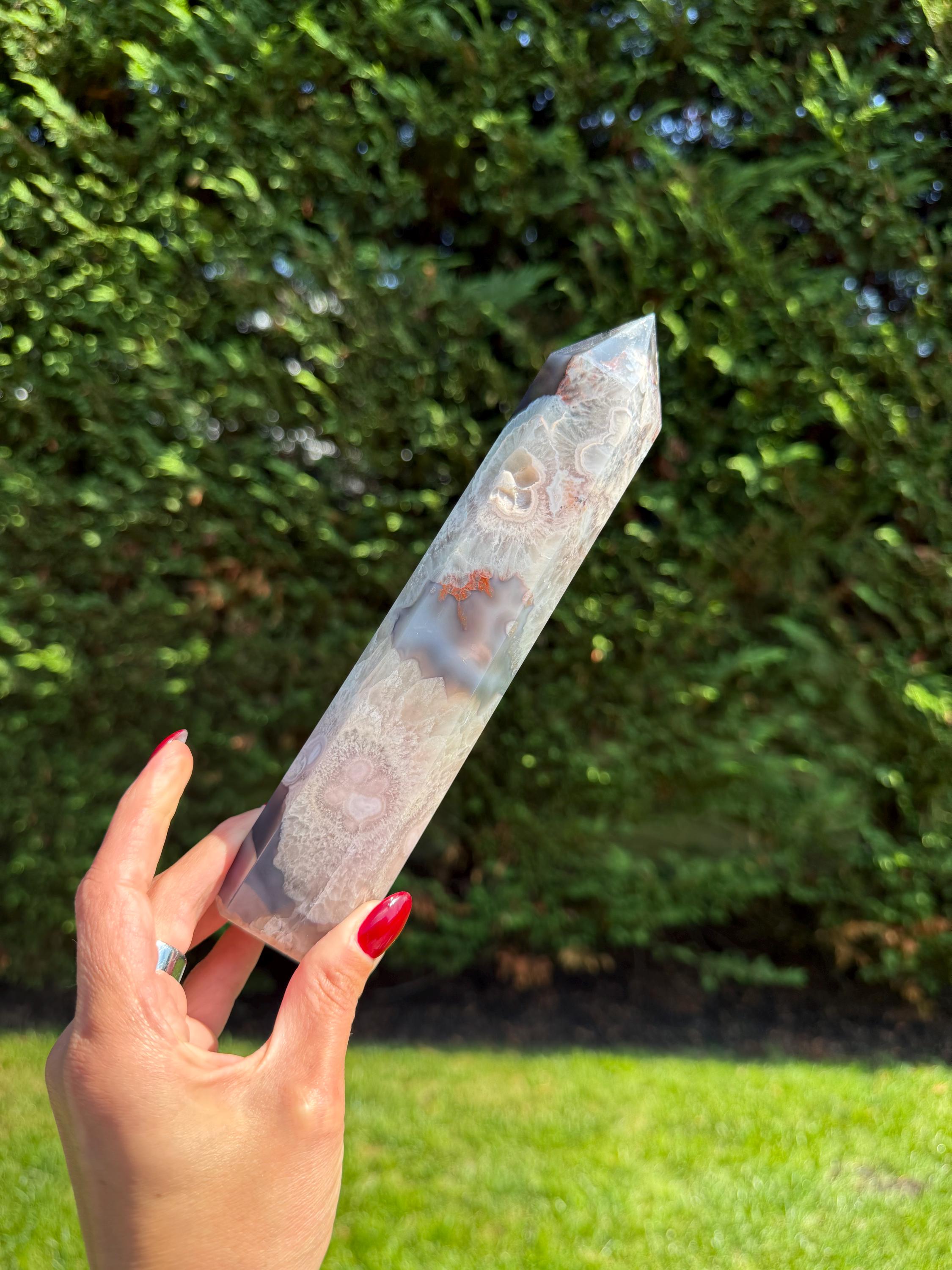 Black Flower Agate Druzy Crystal Tower • Polished Obelisk, Spiritual Decor 12