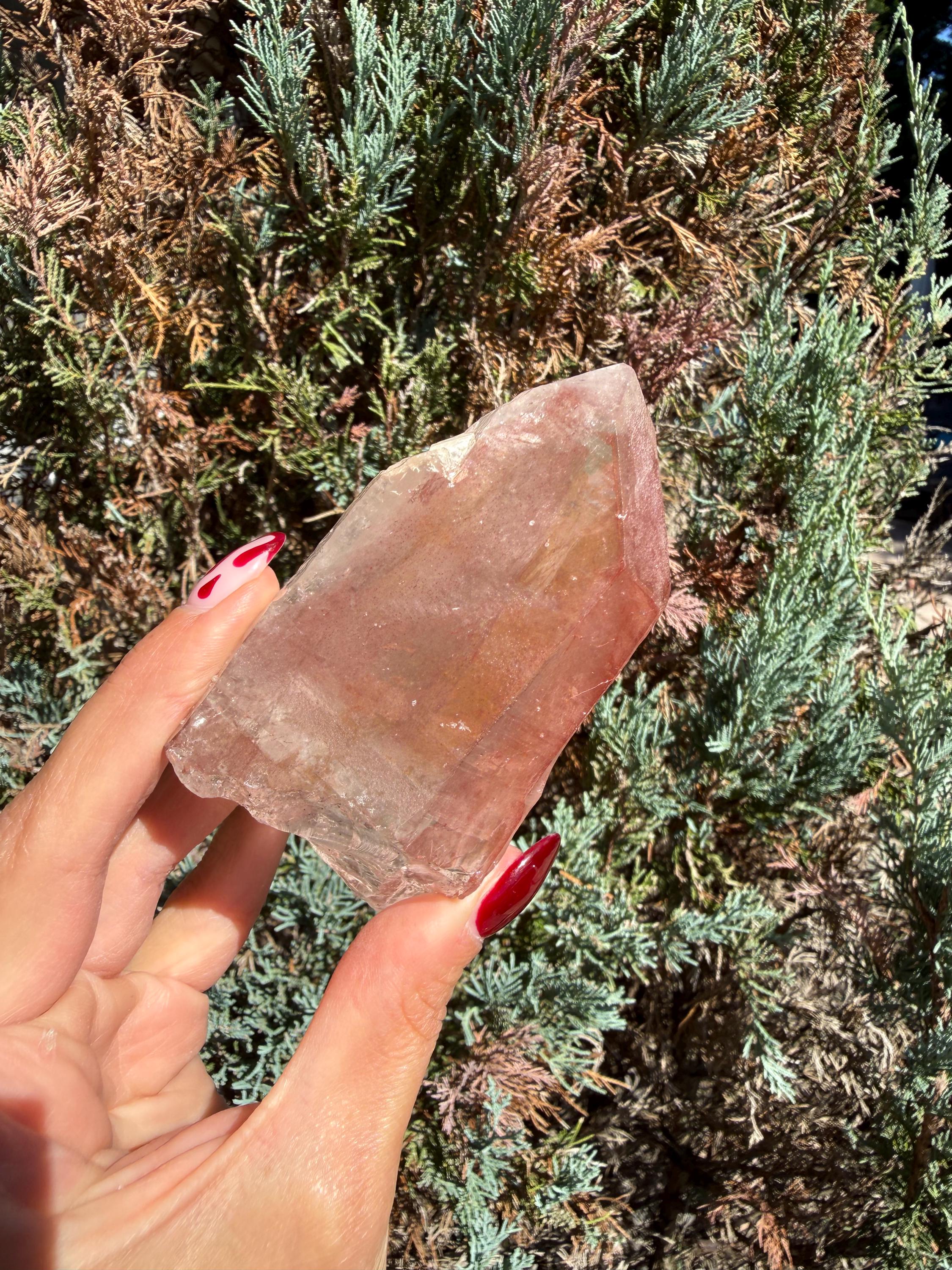 Pink Lithium Quartz Crystal Point on Stand • High Vibration Healing Stone • Spiritual Decor 10