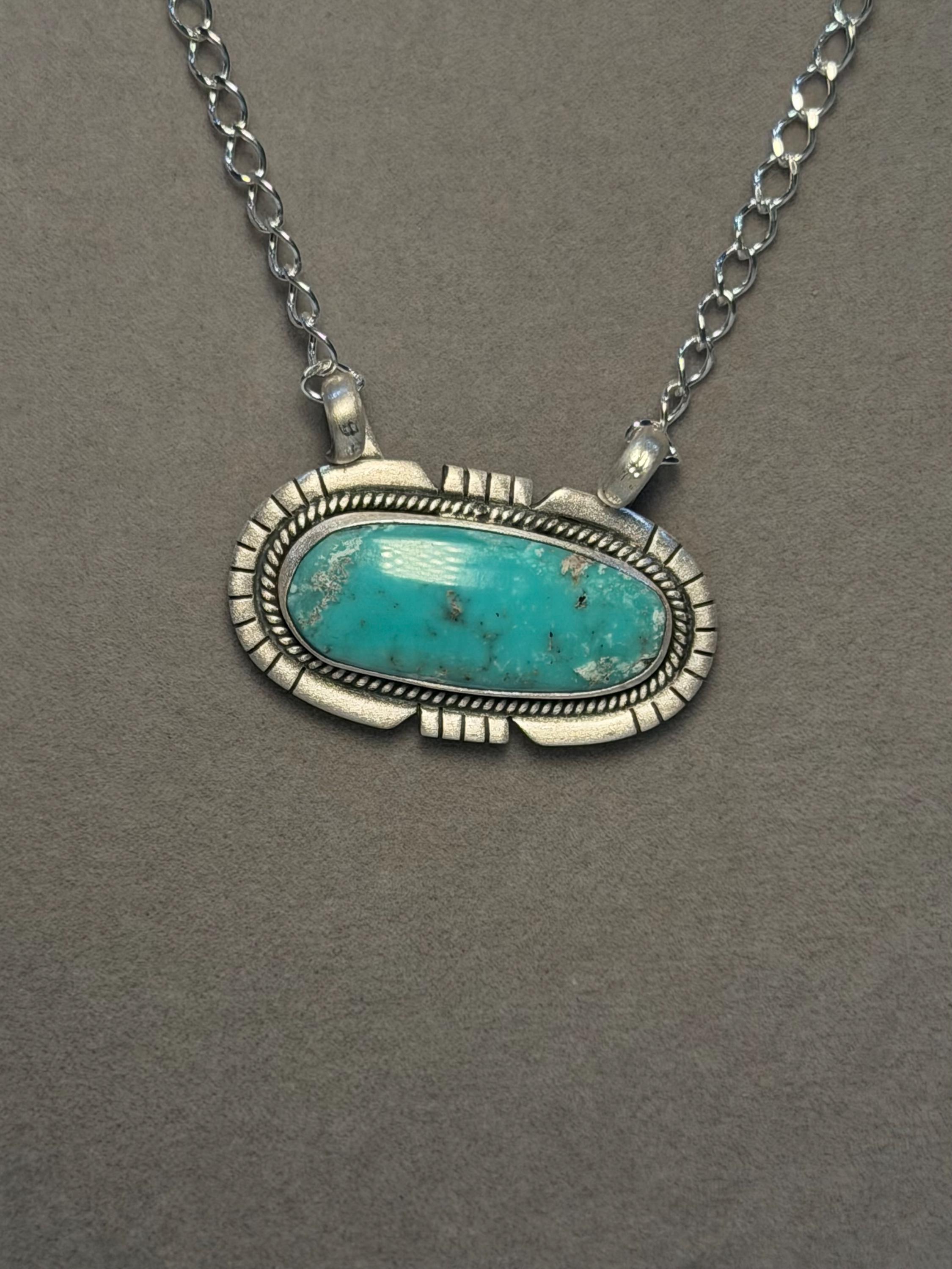 Sterling Silver Turquoise Bar Necklace, Southwest Style, 17.5 Inch Adjustable Chain 3