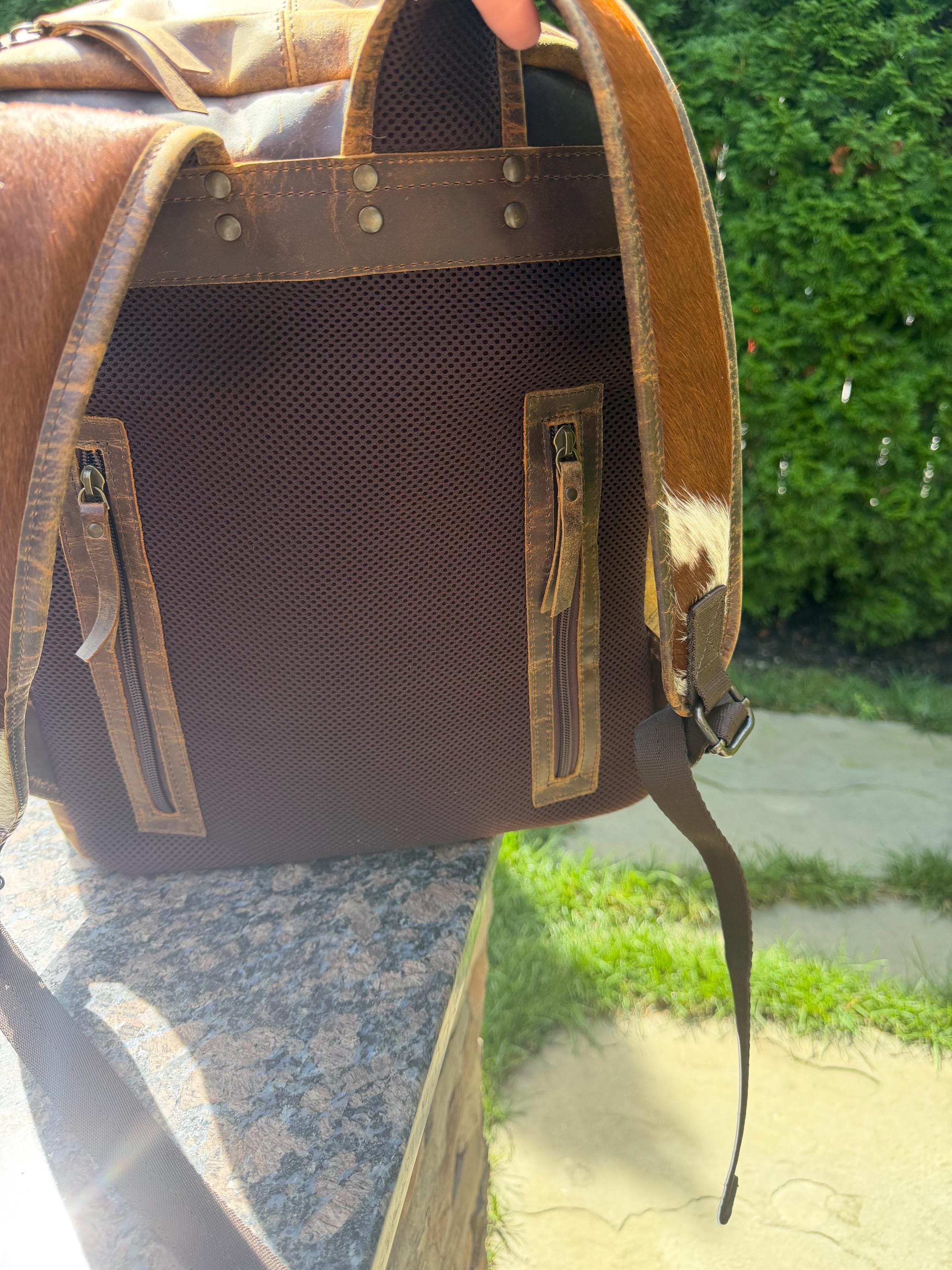 Western Cowhide & Leather Backpack – Hair-On Hide Rustic Travel Bag 8