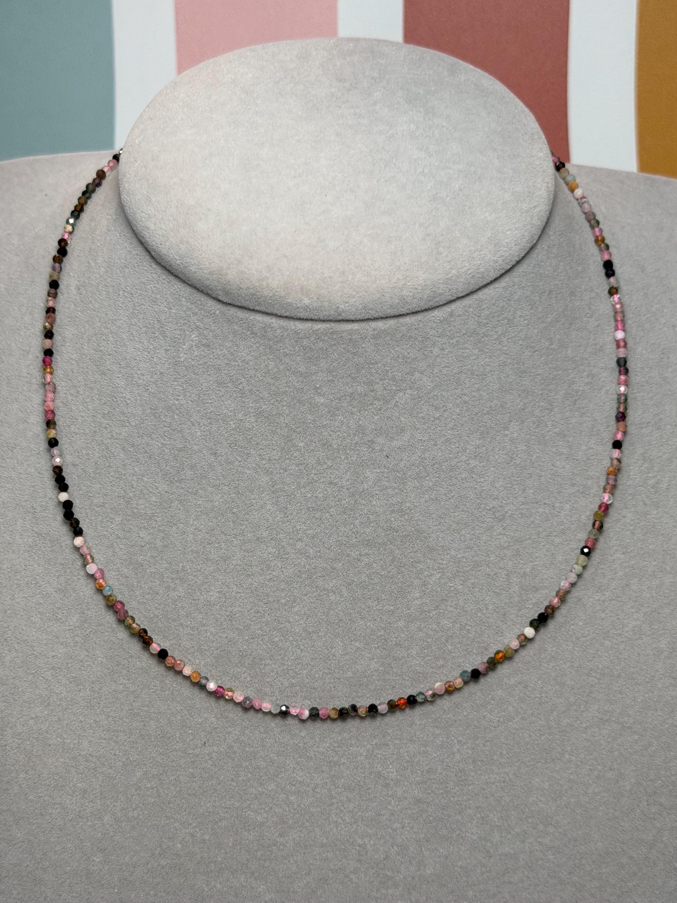 Faceted Mixed Tourmaline Beaded Necklace, Faceted Gemstone, Sterling Silver Chain 5