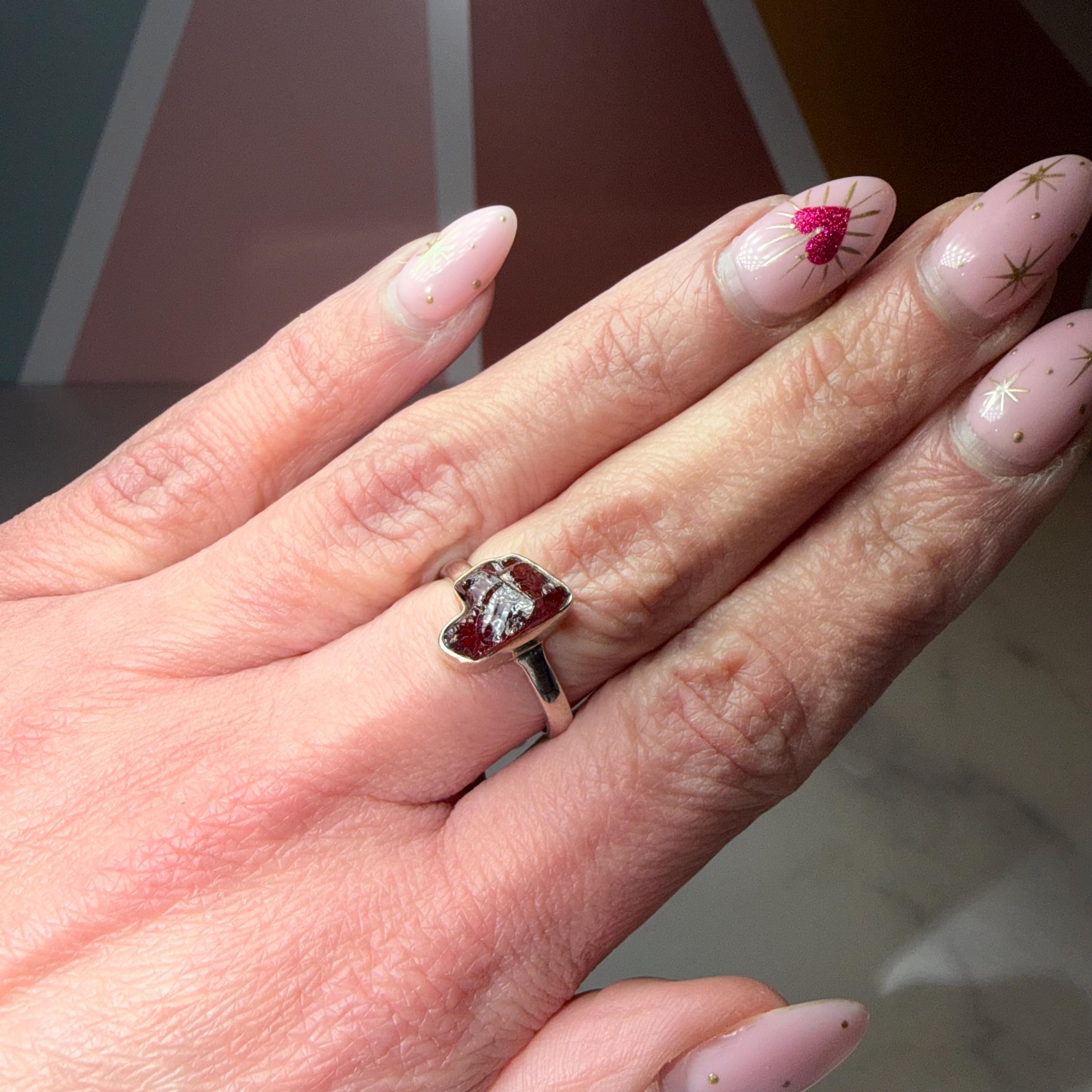 Rough Garnet Ring, Sterling Silver, Size 7, January Birthstone, Minimalist Design 3