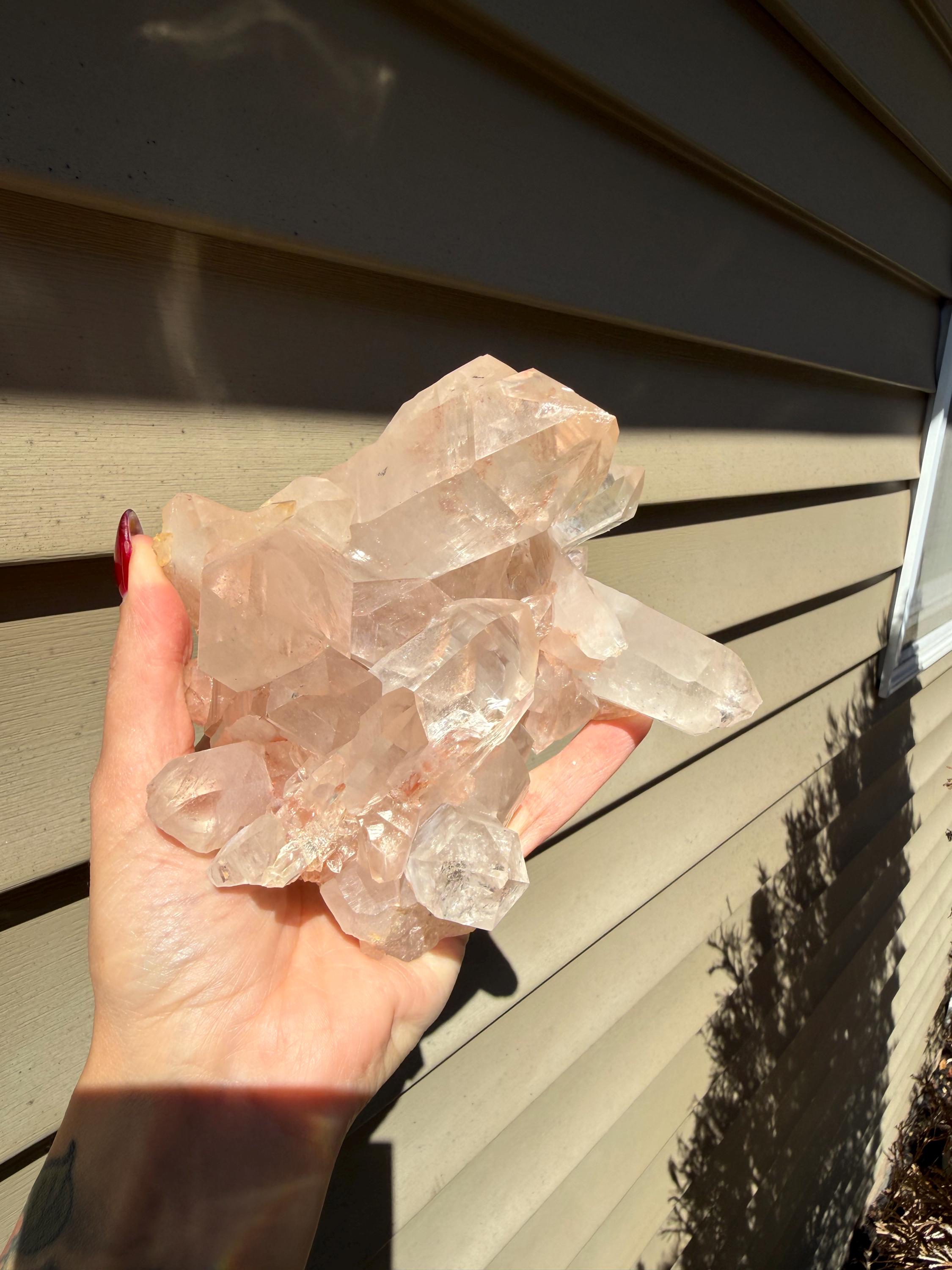 Large Hematite Included Quartz Crystal Cluster: Grounding & Energizing Natural Indian Specimen 13