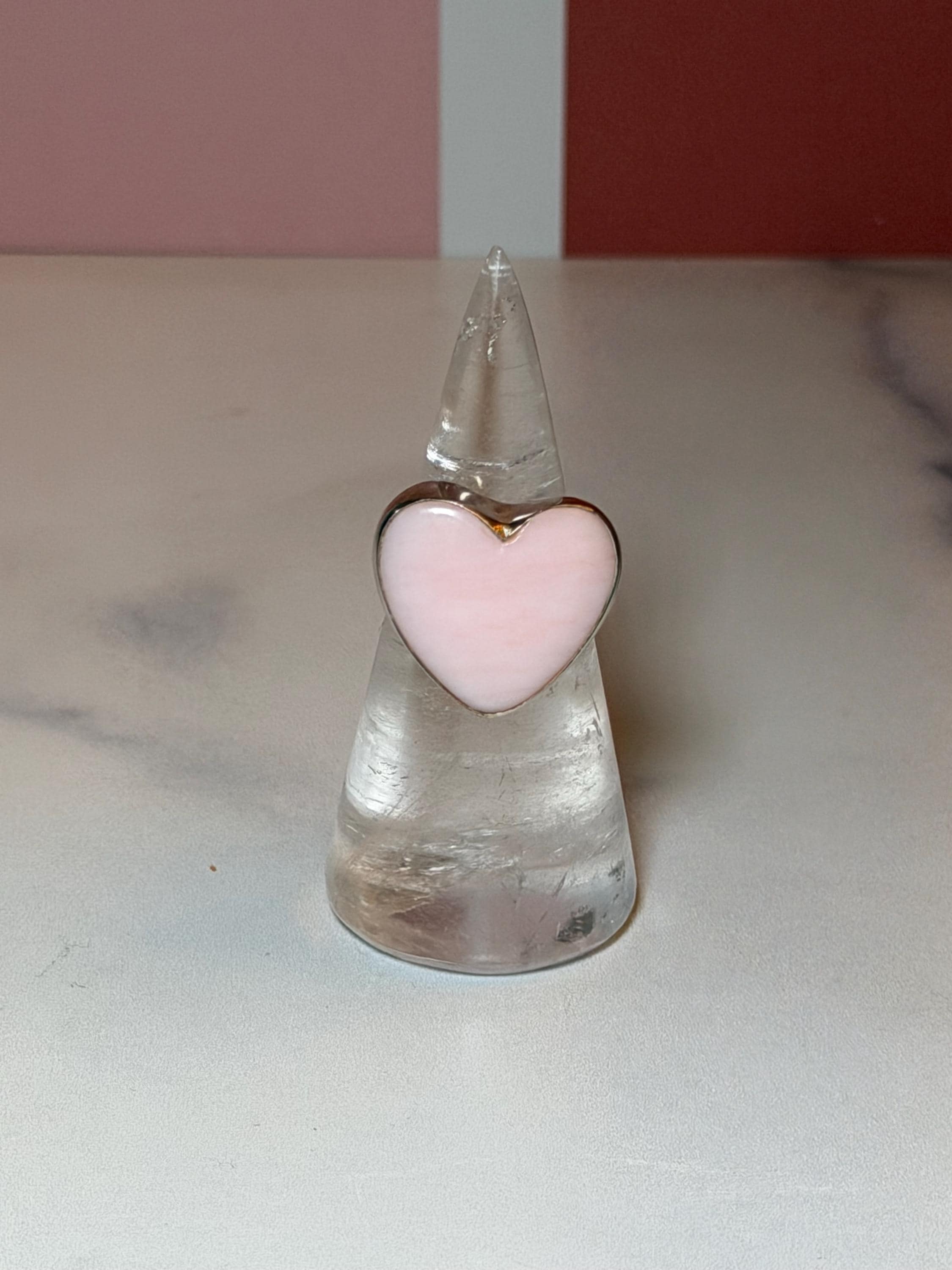 Pink Opal Heart Ring, Sterling Silver Adjustable Band, Romantic Gemstone Jewelry 3