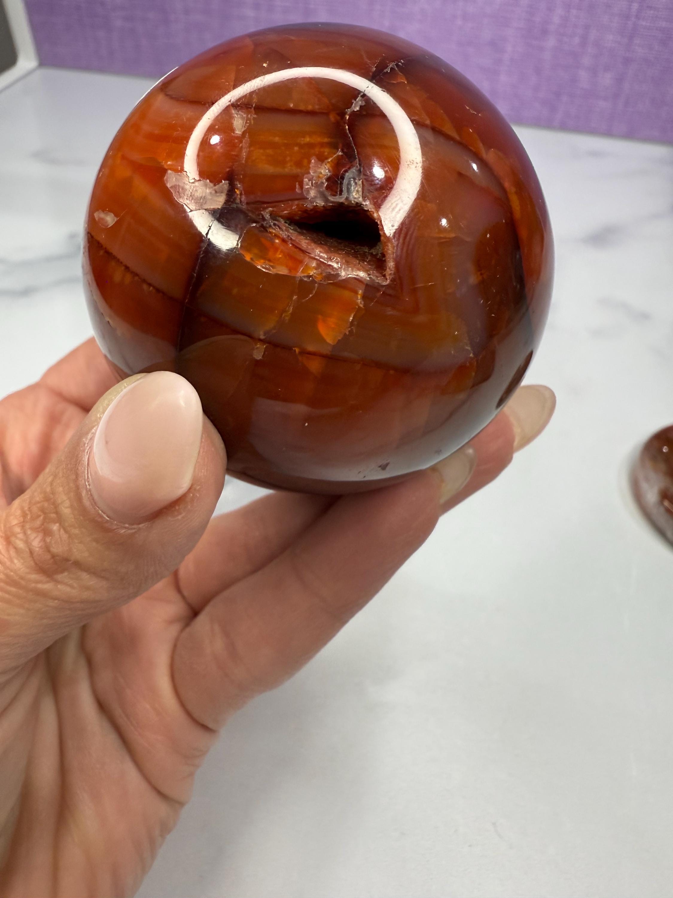 Dark Carnelian Agate Sphere • Druzy Crystal Orb, Madagascar Gemstone (61mm) 7