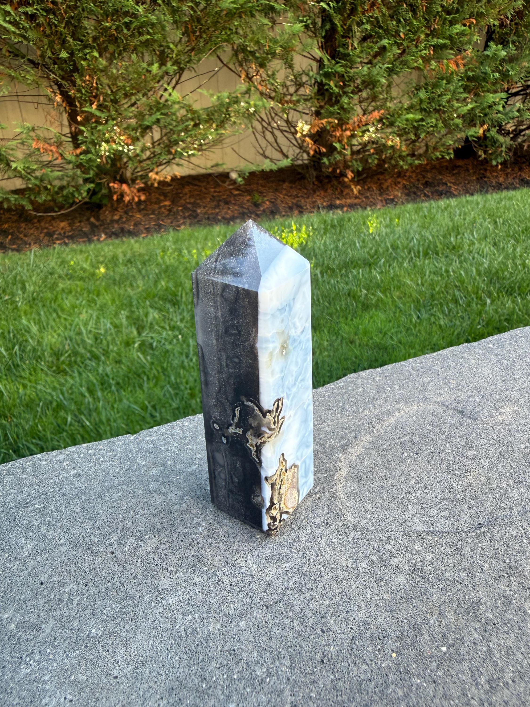 Owyhee Blue Opal Tower • Moss Agate Inclusions, Calming Crystal Point 5