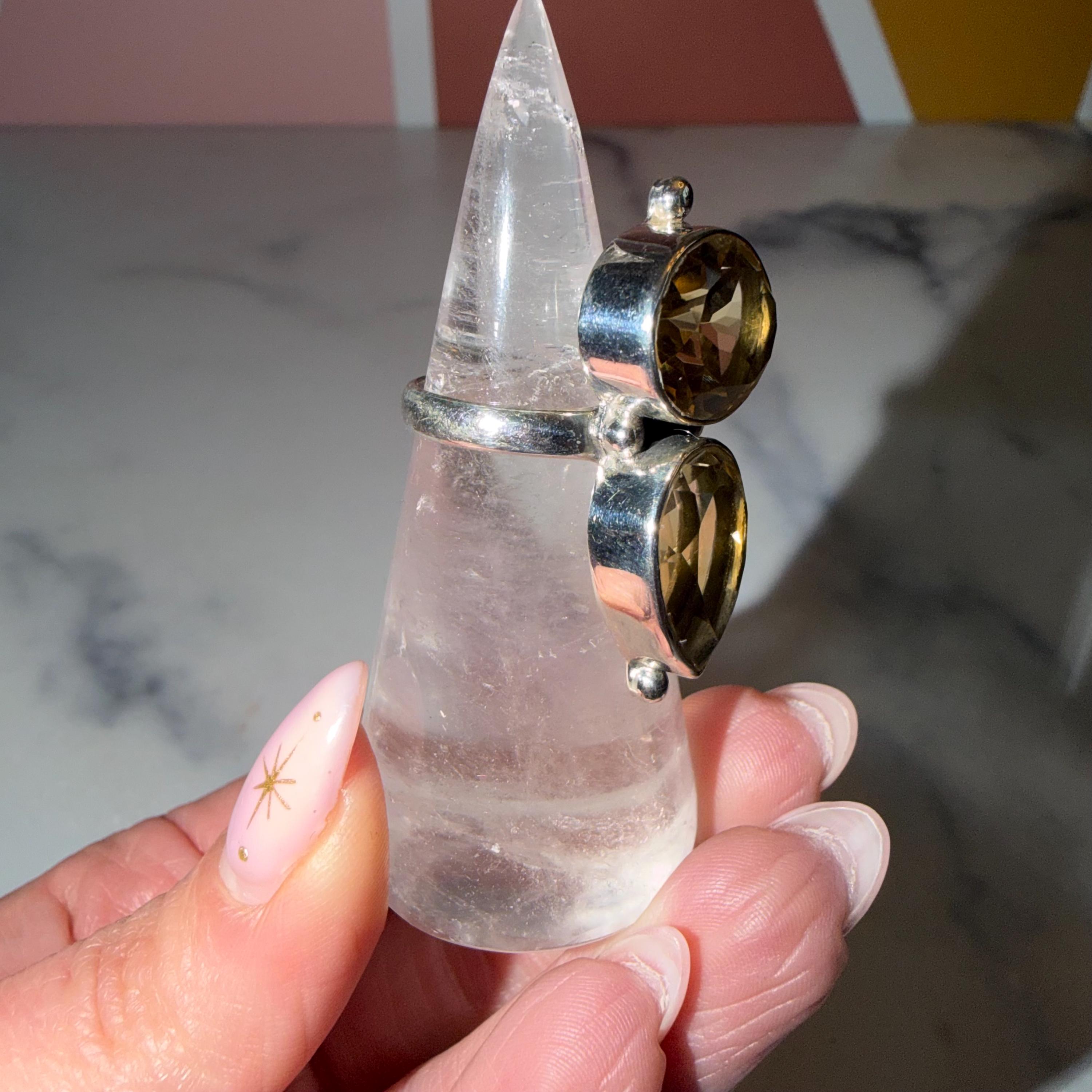 Whiskey Citrine Double Stone Ring • Sterling Silver • Boho Statement Jewelry (size 7) 5