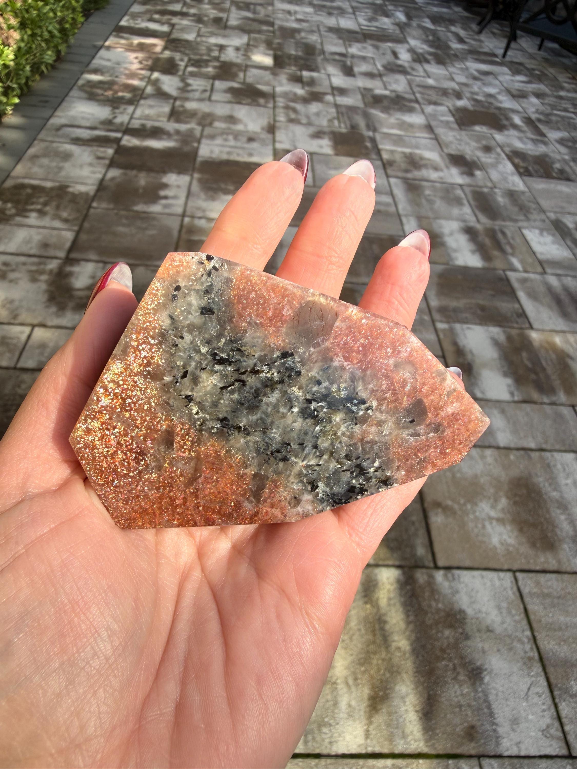Confetti Sunstone Crystal Freeform • High Flash Polished Stone • Orange Sparkle Gemstone • Healing Crystal Decor 5