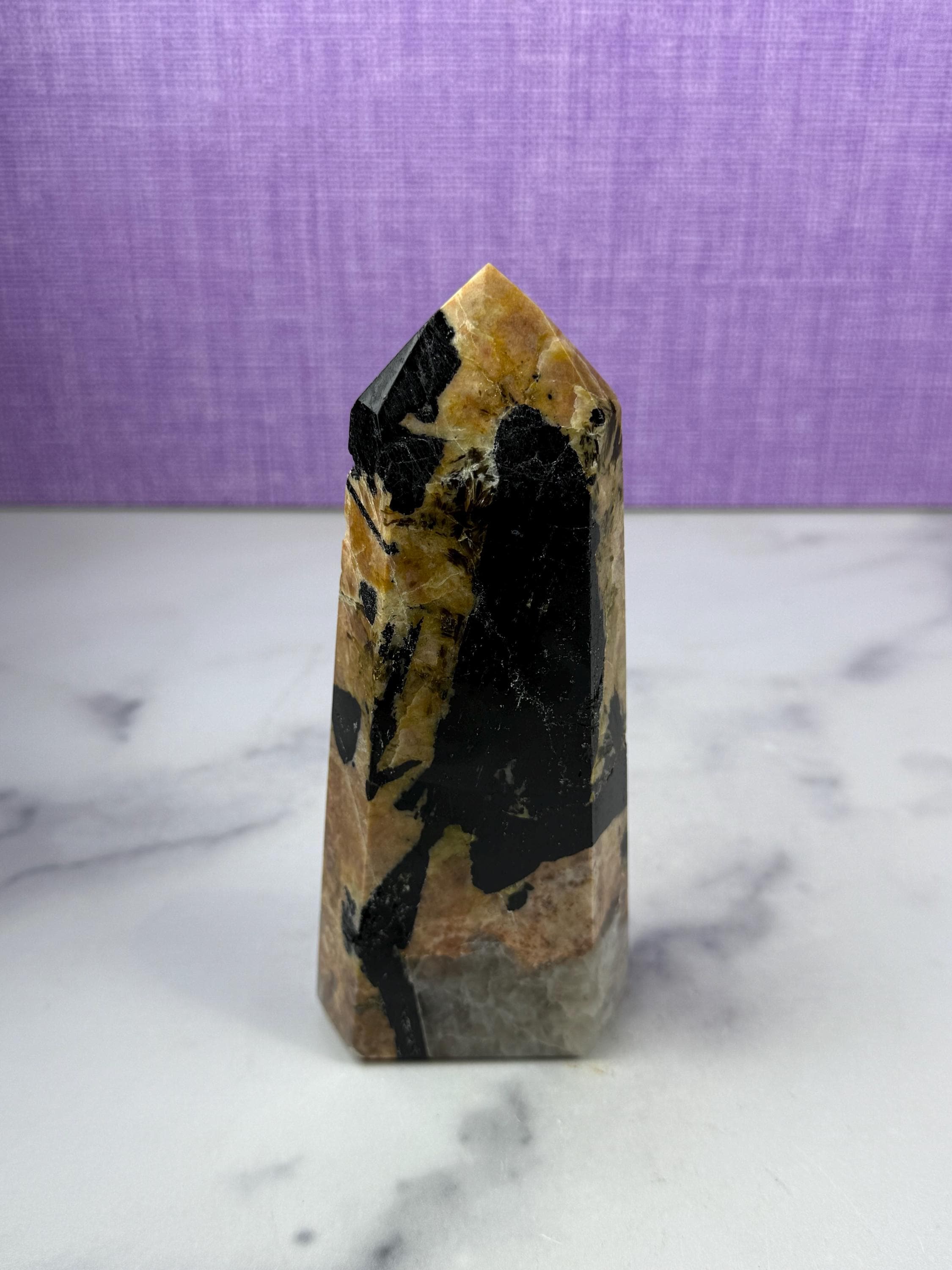 Polished Black Tourmaline Quartz Feldspar Crystal Tower, Protection Healing Stone, Spiritual Decor 2